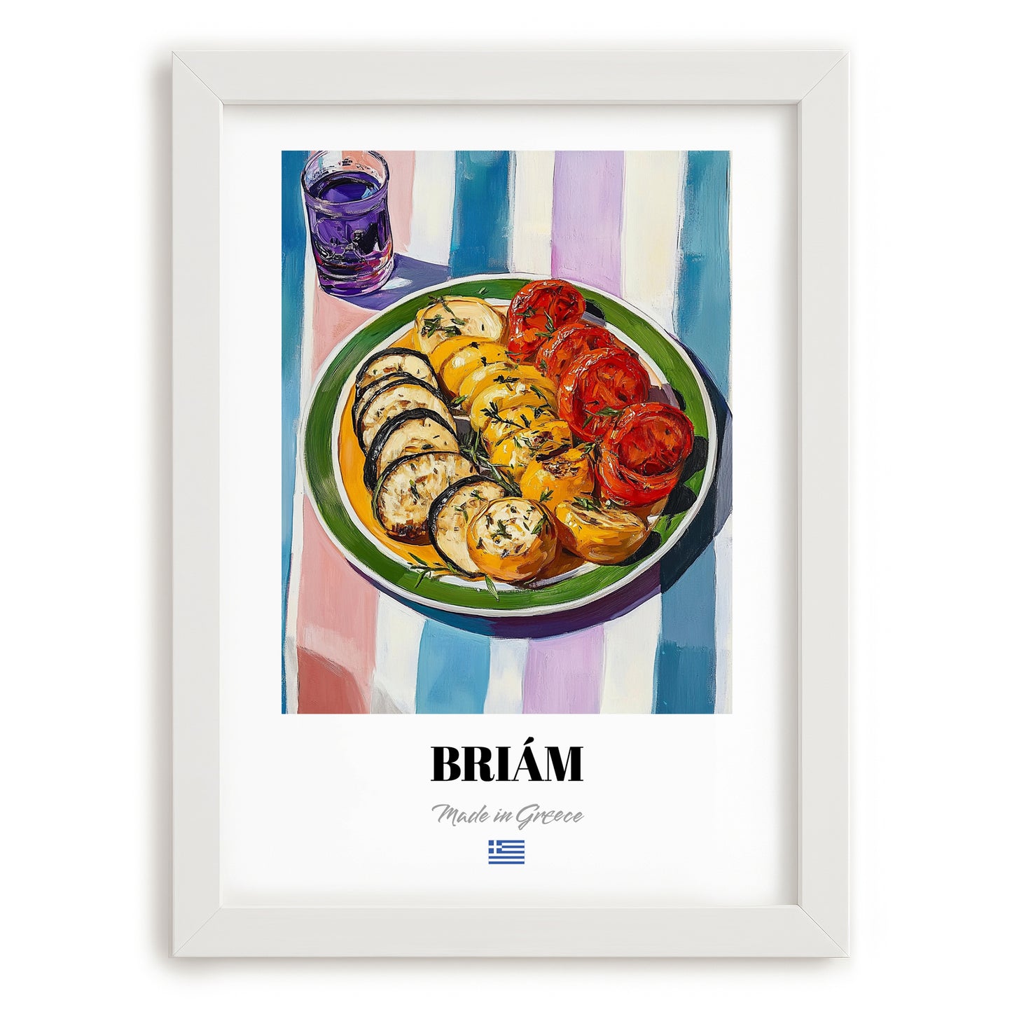 Briám – Colorful Oil Painting, Greek Food Wall Decor, placed in minimal white frame