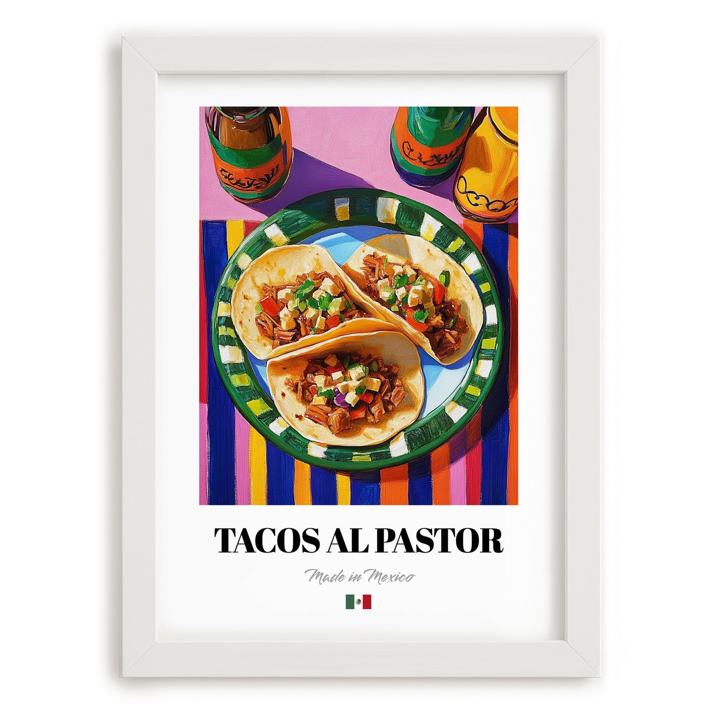 Tacos al Pastor – Oil Painting, Mexican Food Wall Painting, placed in minimal white frame