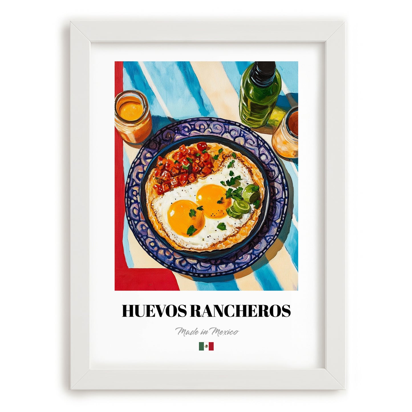 Huevos Rancheros – Art, Mexican Food Wall Painting, placed in minimal white frame