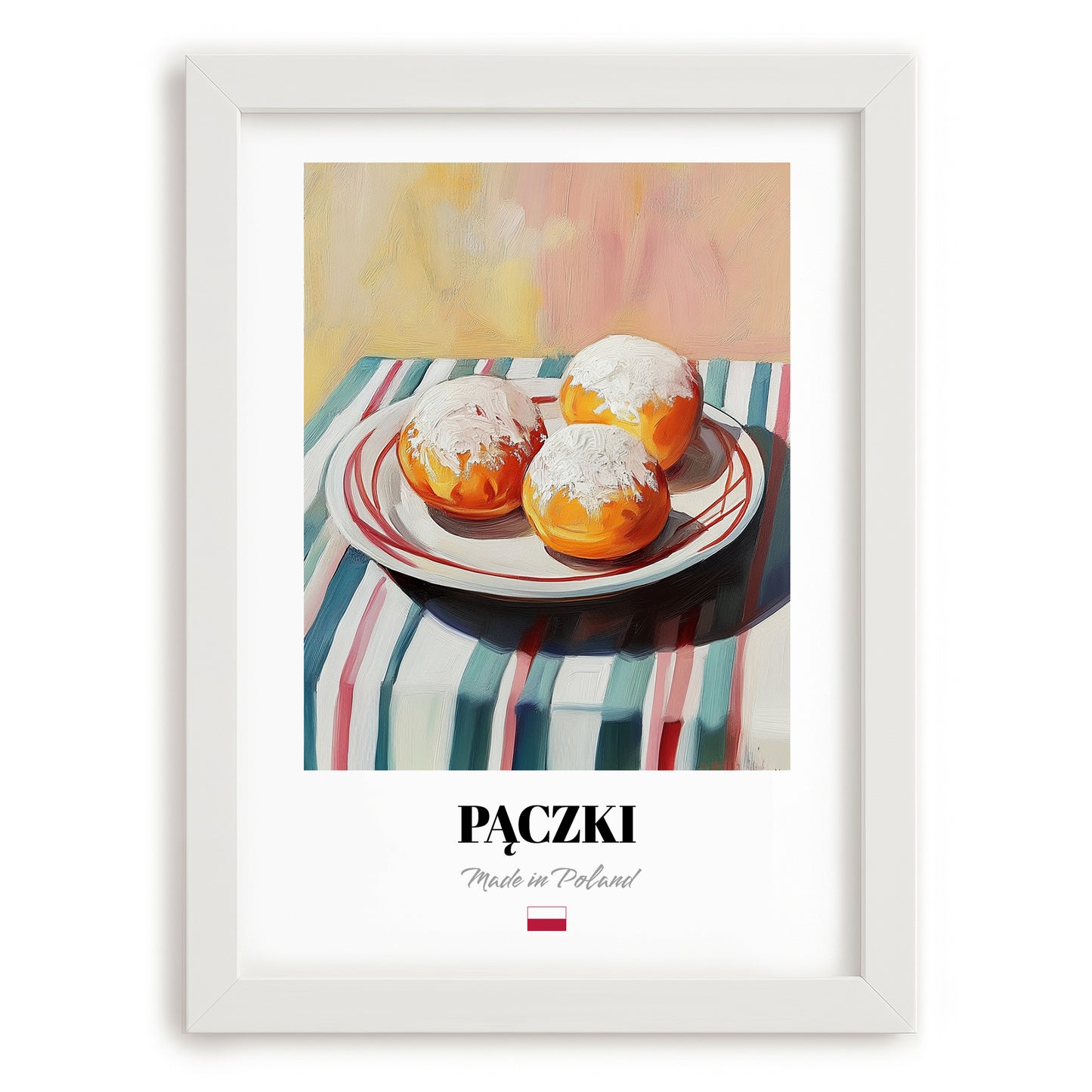 Pączki – Art, Polish Pastry Painting, placed in minimal white frame