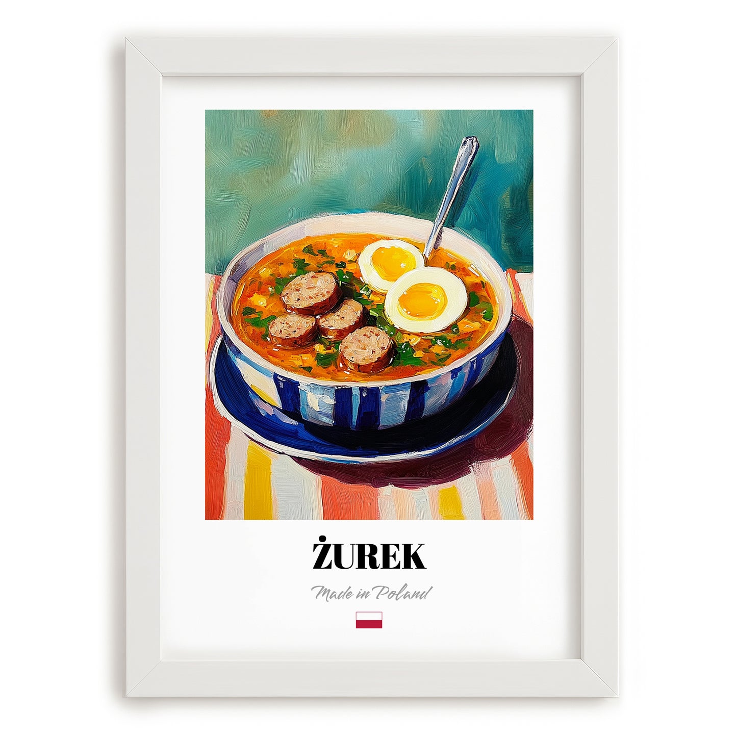 Żurek – Colorful Oil Painting, Polish Food Art, placed in minimal white frame