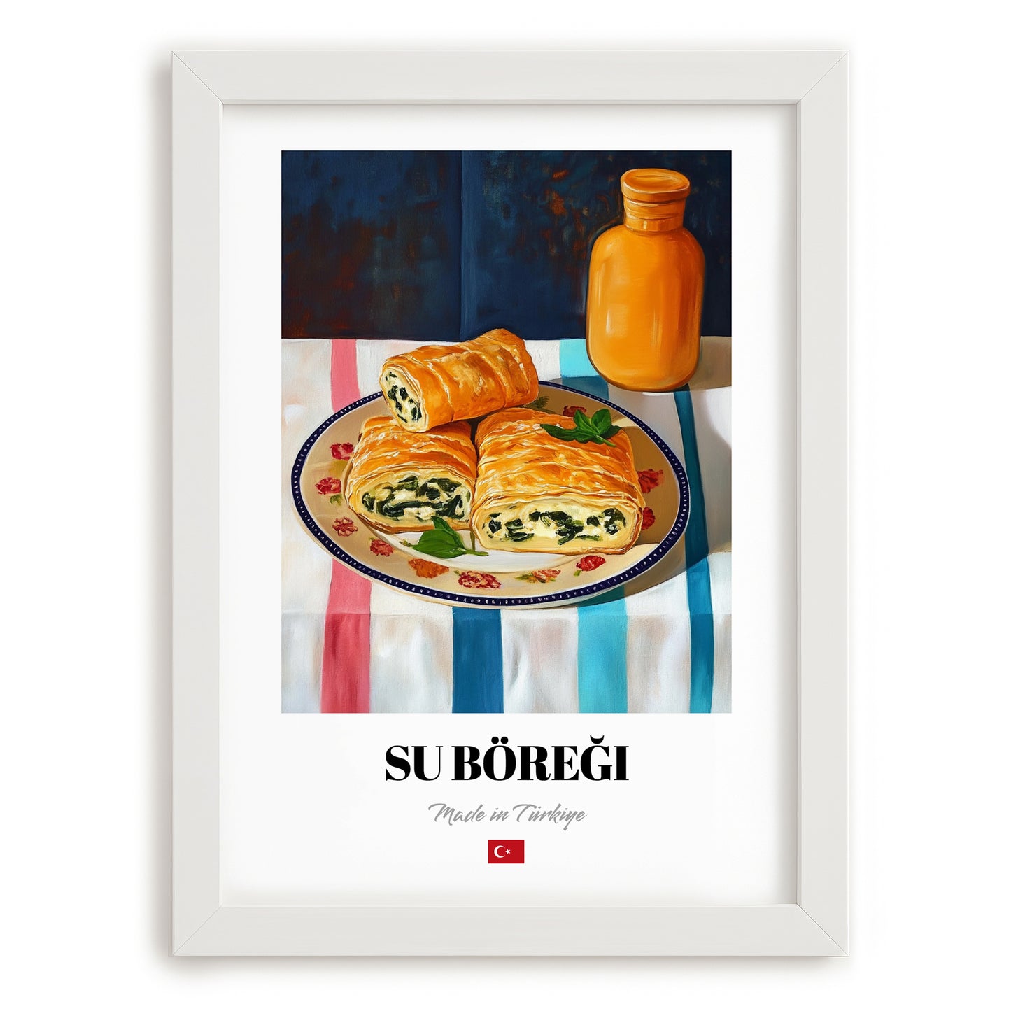 Su Böreği – Art, Turkish Pastry Poster, placed in minimal white frame