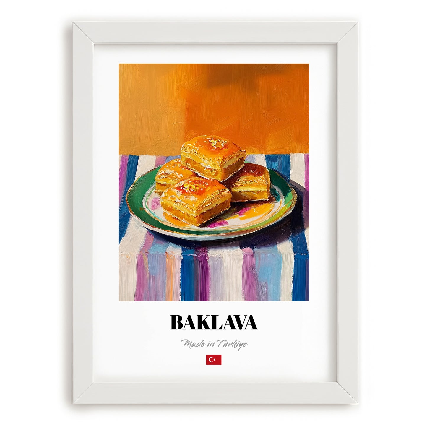 Baklava – Art, Turkish Dessert Still Life, placed in minimal white frame