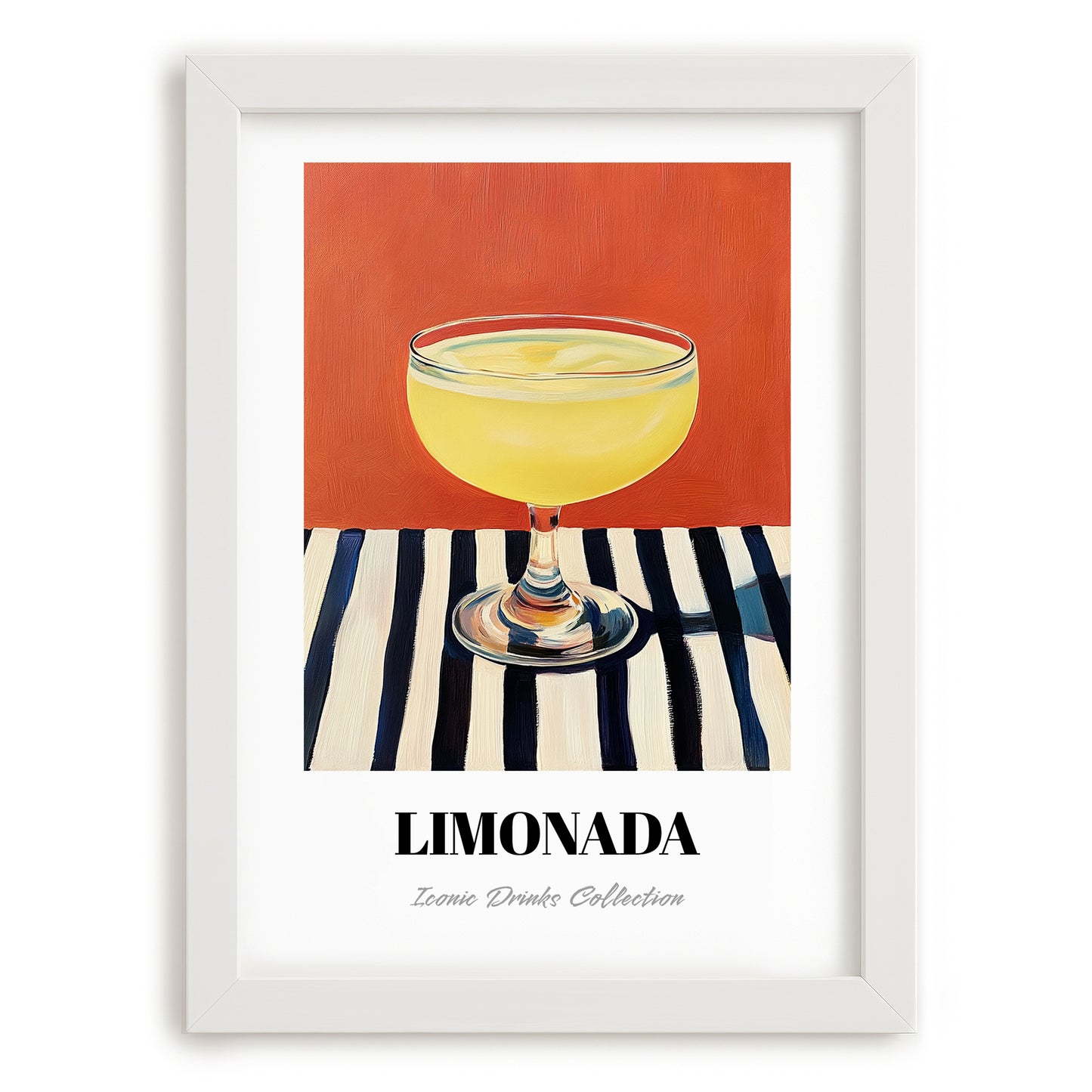 Limonada – on Striped Tablecloth, Portuguese Lemonade Decor, placed in minimal white frame