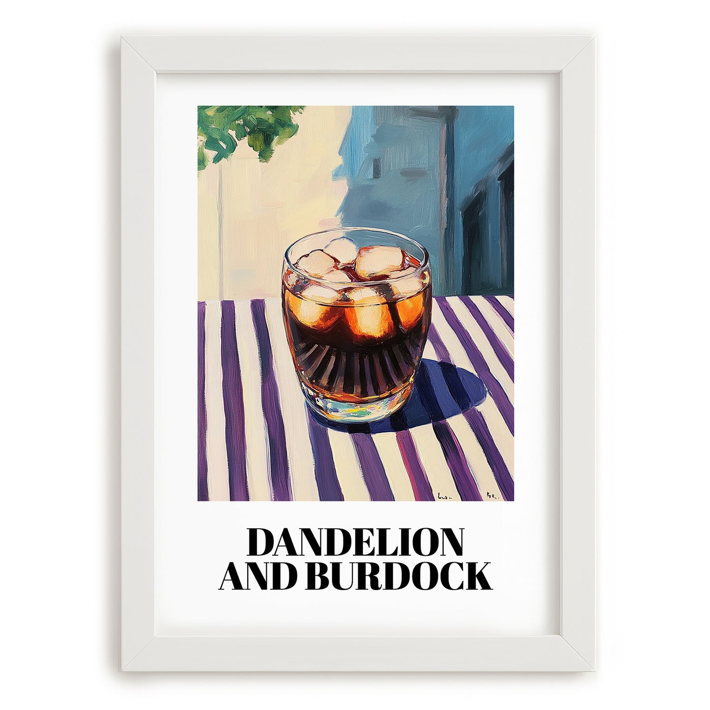 Dandelion And Burdock – English Outdoor Café Scene, English Beverage Illustration, placed in minimal white frame