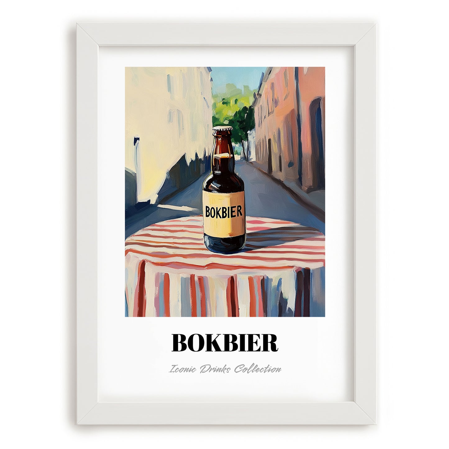 Bokbier – Dutch Street Café Scene, Dutch Beer Still Life, placed in minimal white frame