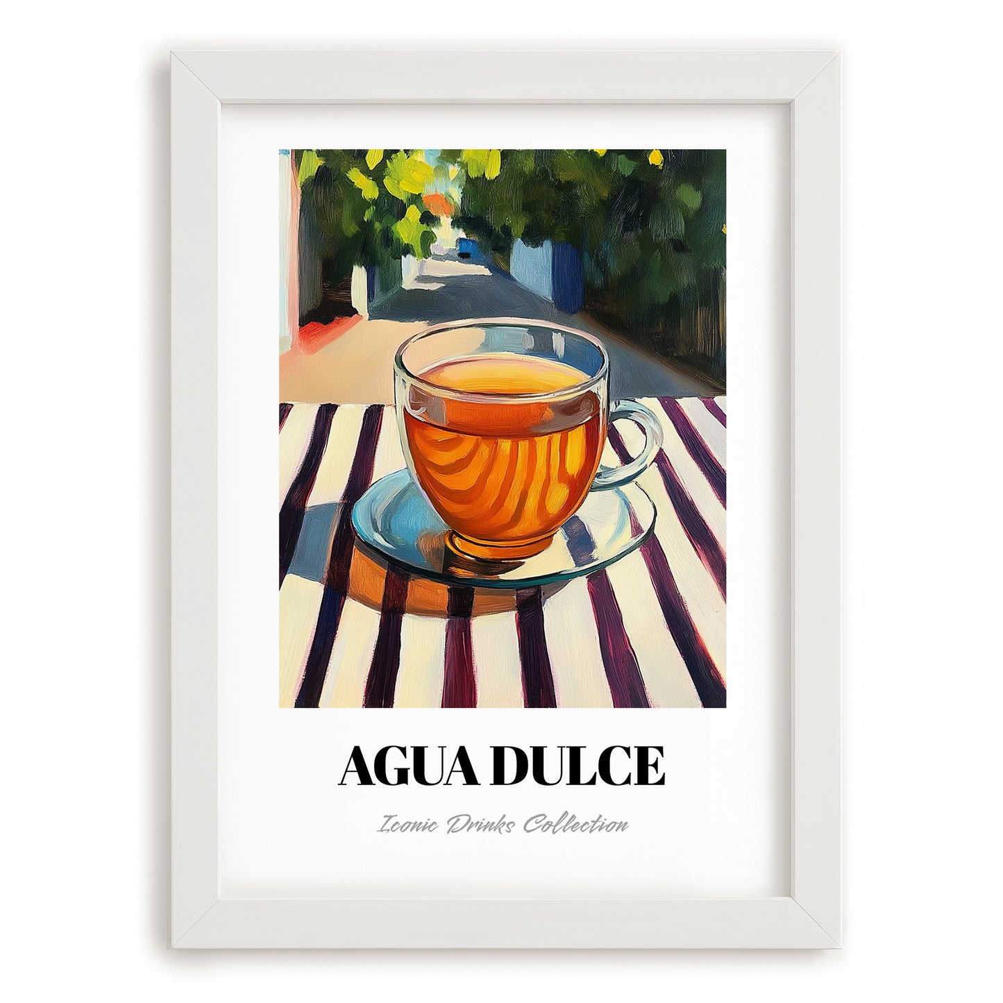 Agua Dulce – Costa Rican Urban Café Scene, Costa Rican Beverage Wall Decor, placed in minimal white frame