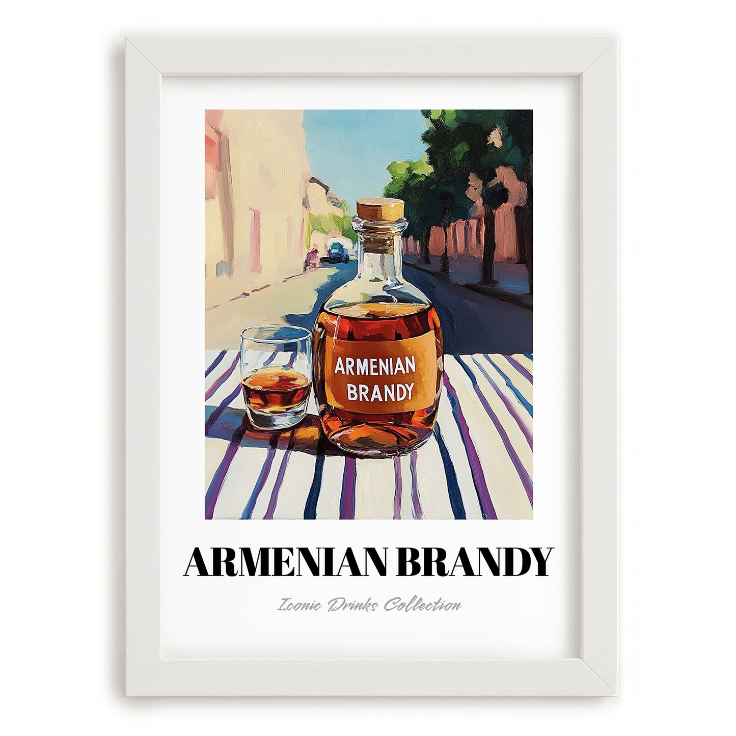 Armenian Brandy – Armenian Urban Café Scene, Armenian Tea Wall Decor, placed in minimal white frame
