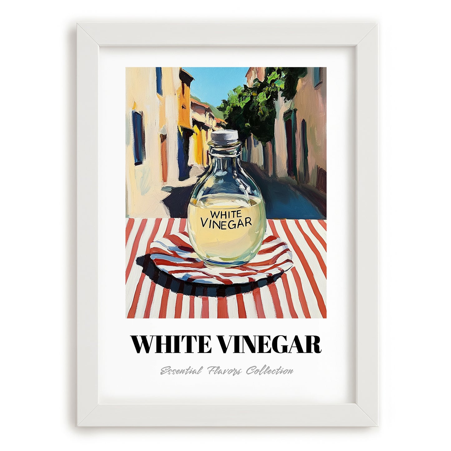 White Vinegar – Italian Urban Café Scene, Shelf Stock Poster, placed in minimal white frame