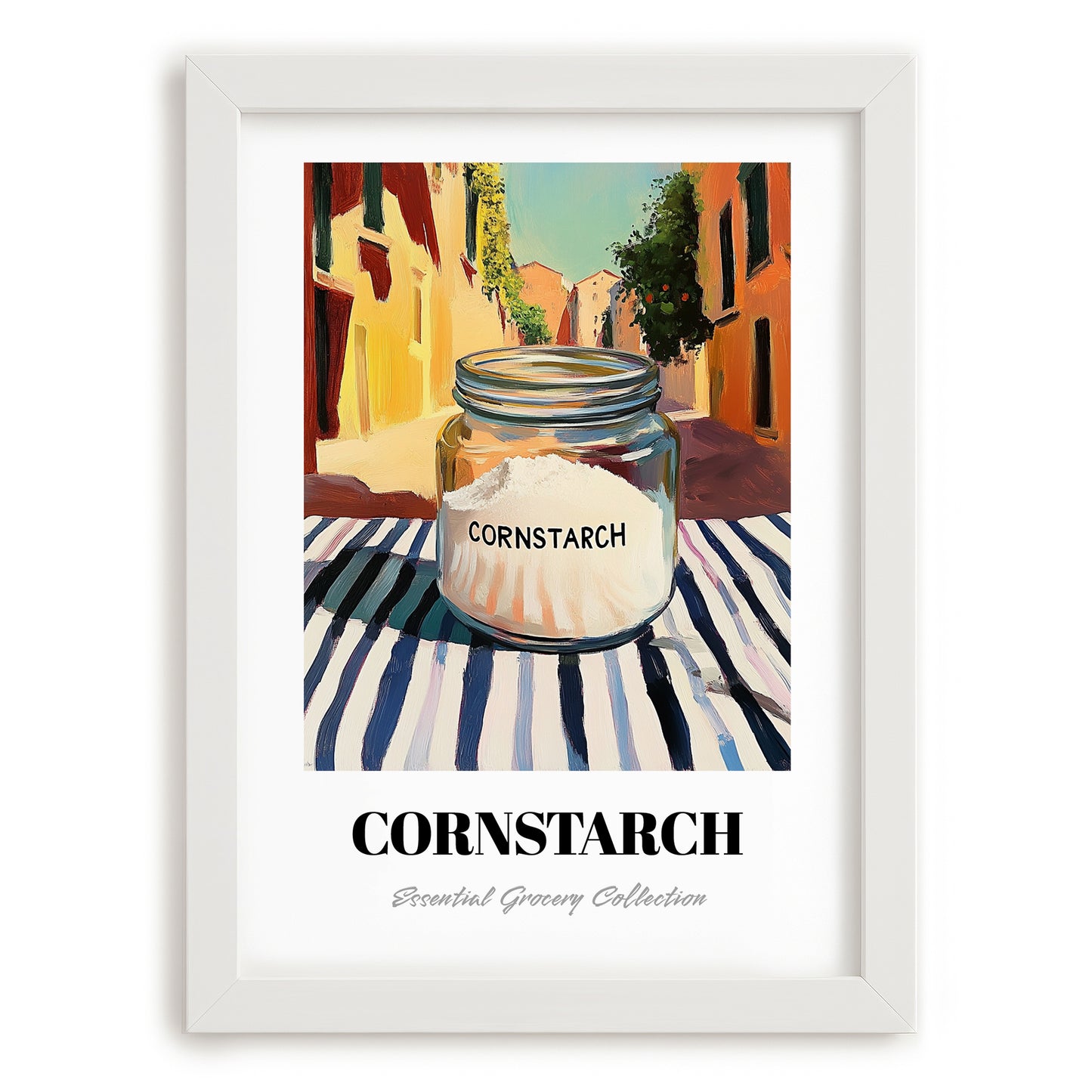 Cornstarch – Italian Café on the Corner, Dough Illustration, placed in minimal white frame