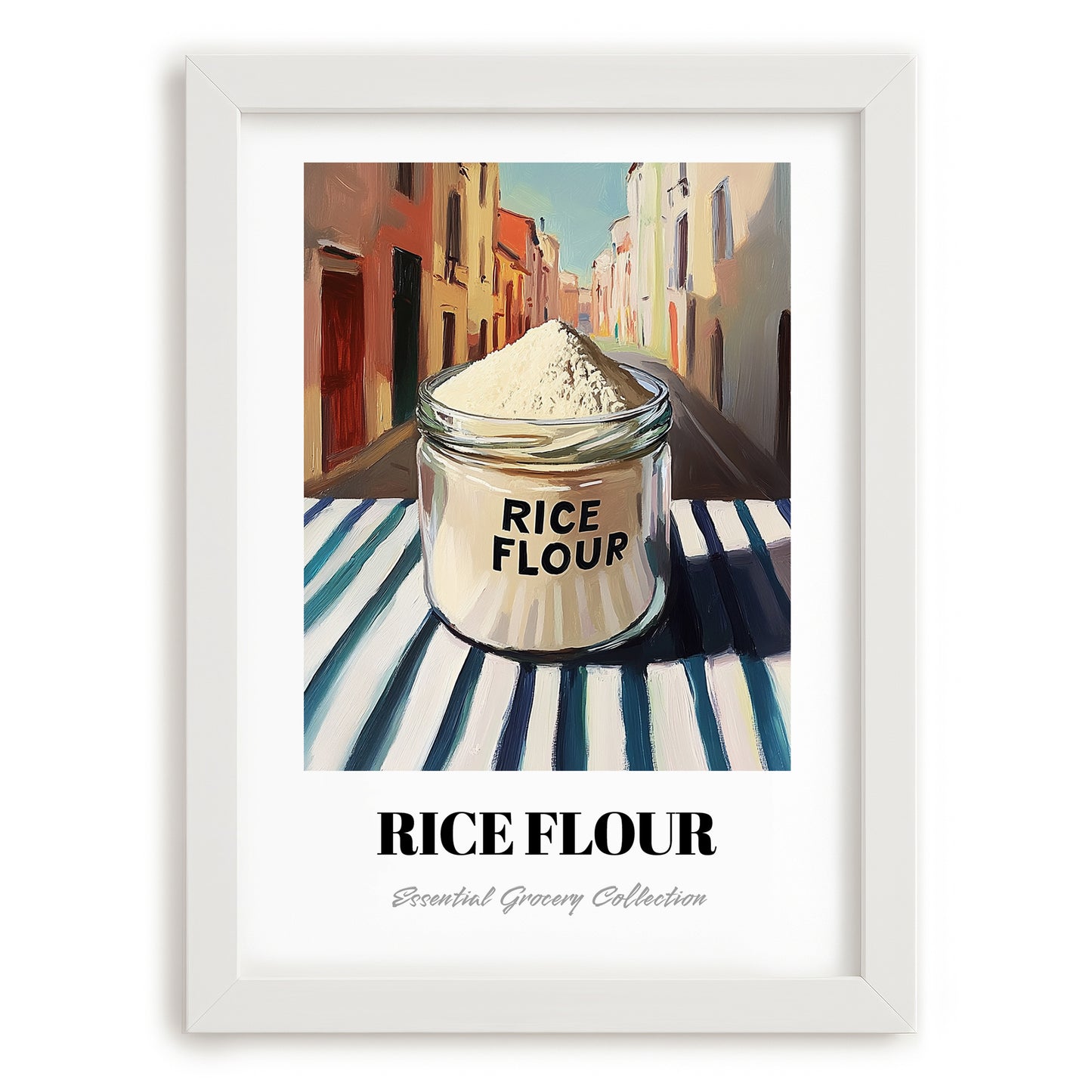 Rice Flour – Italian Outdoor Café Scene, Dough Poster, placed in minimal white frame