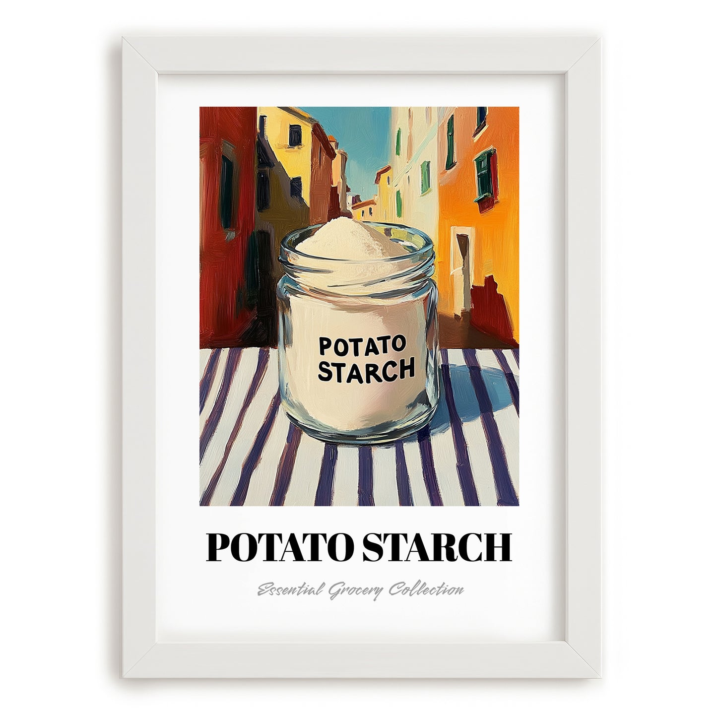 Potato Starch – Italian Street Café Scene, Sweetener Print, placed in minimal white frame