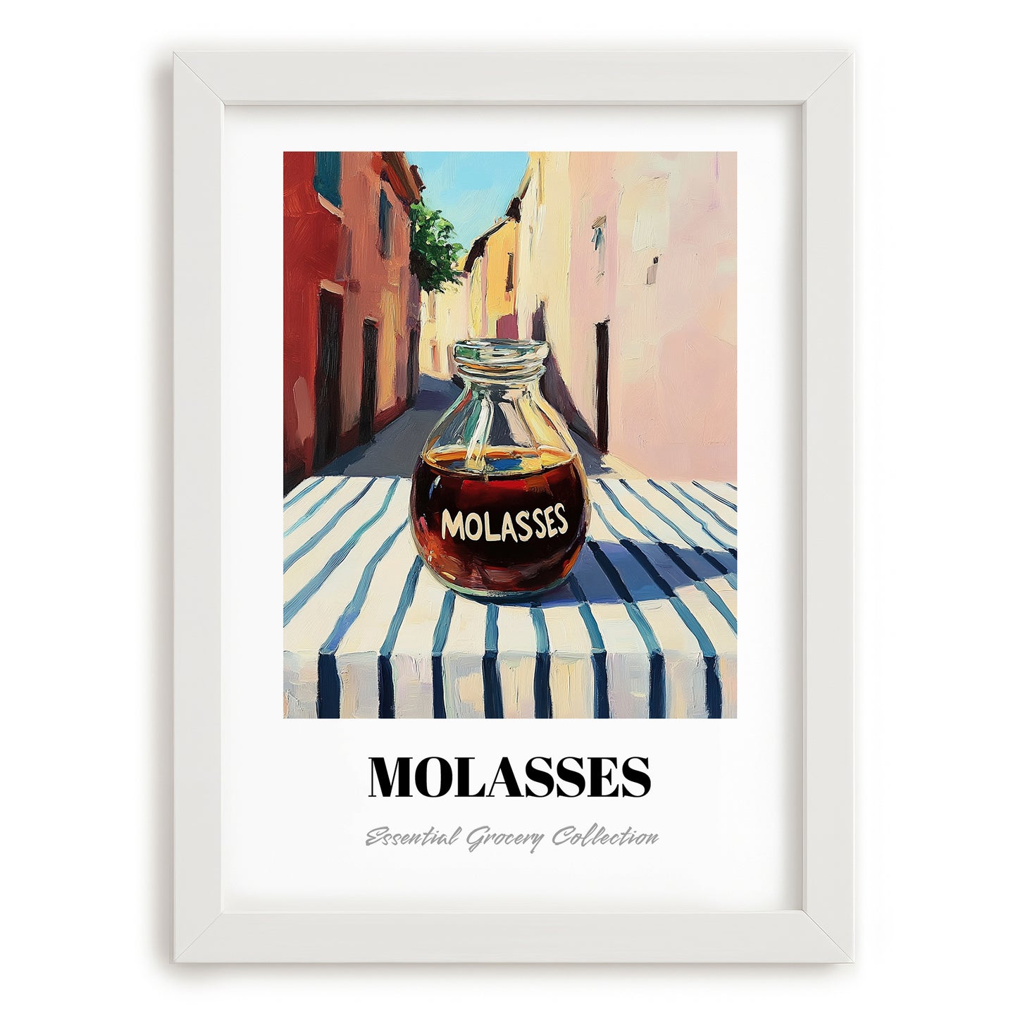 Molasses – Italian Street Café Scene, Sweetener Illustration, placed in minimal white frame