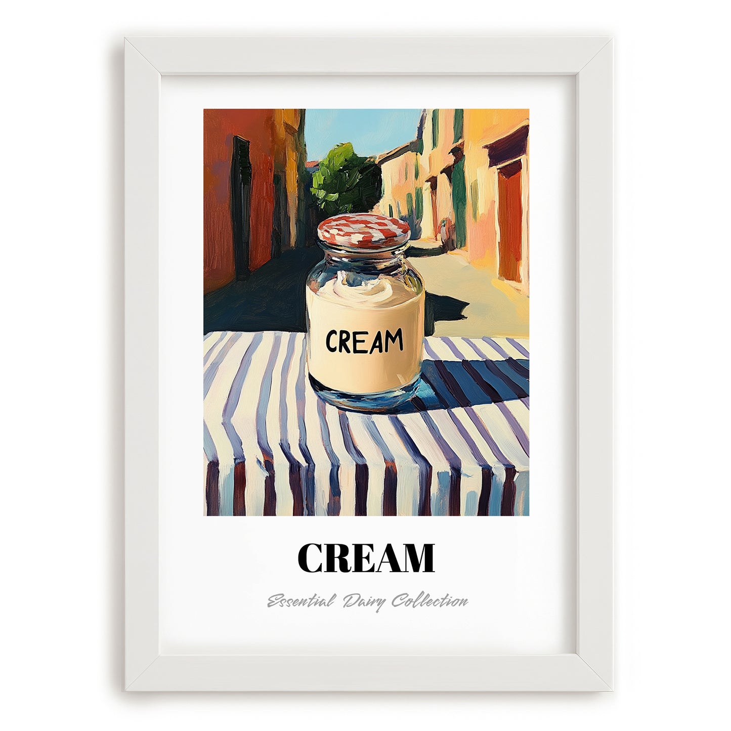 Cream – Italian Urban Café Scene, Dairy Still Life, placed in minimal white frame