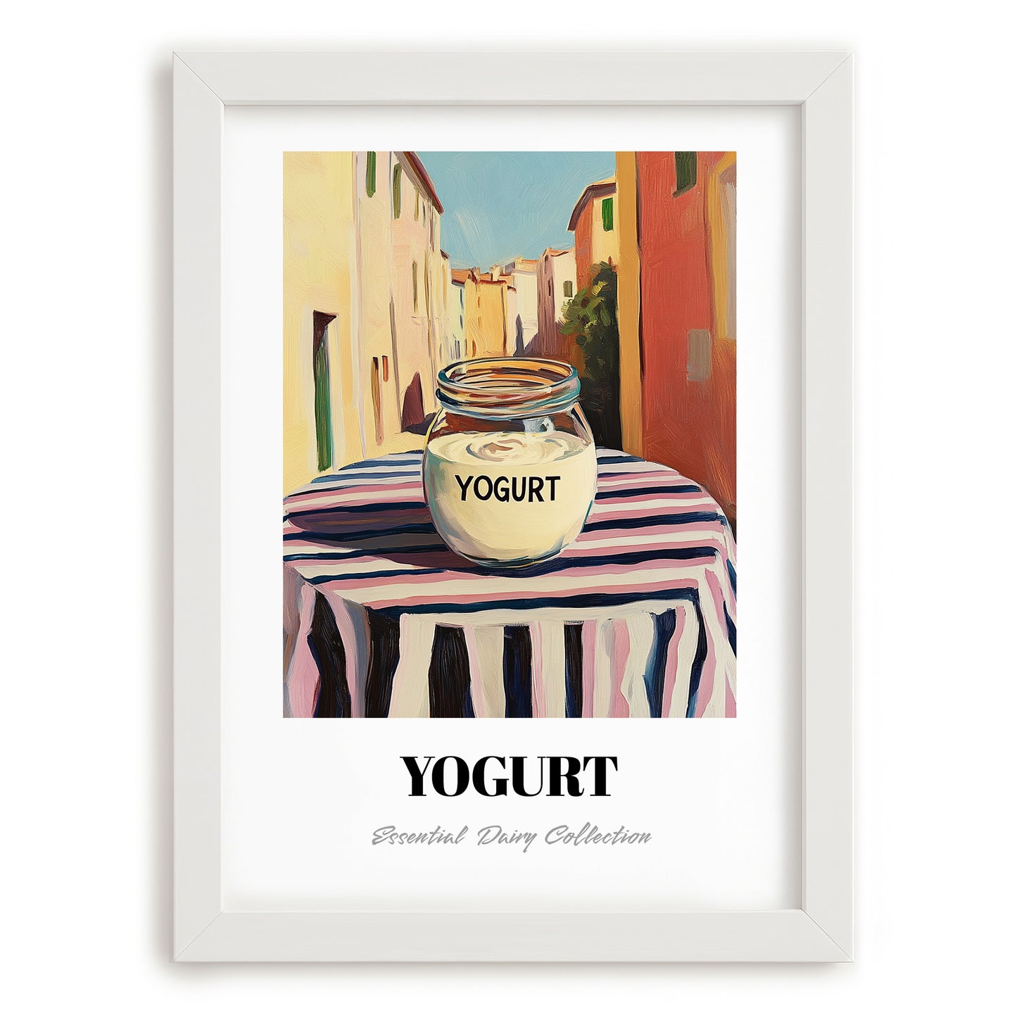 Yogurt – Italian Urban Café Scene, Dairy Still Life, placed in minimal white frame