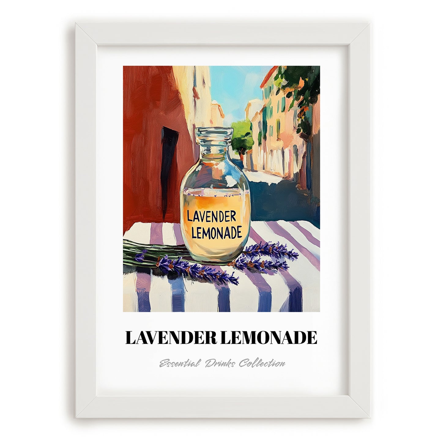 Lavender Lemonade – Italian Café on the Corner, Lemonade Art, placed in minimal white frame