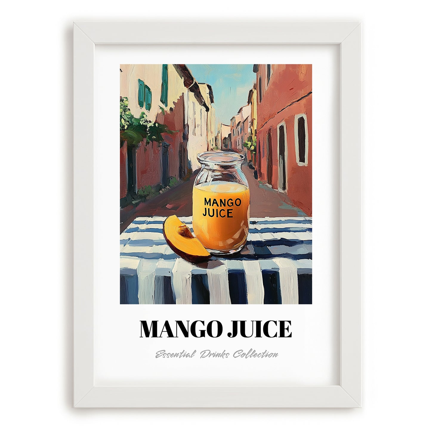 Mango Juice – Italian Street Café Scene, Lemonade Still Life, placed in minimal white frame
