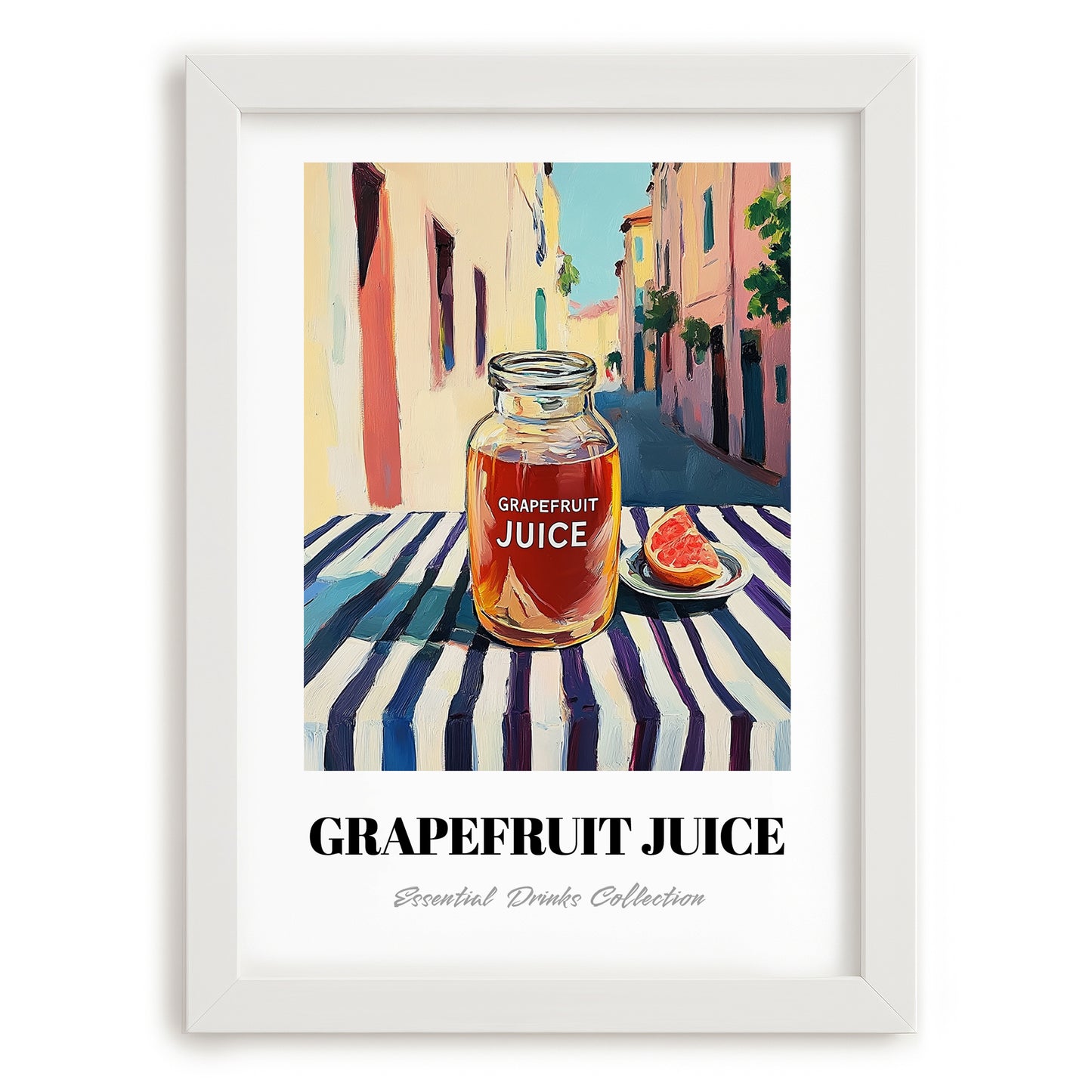 Grapefruit Juice – Italian Urban Café Scene, Lemonade Illustration, placed in minimal white frame