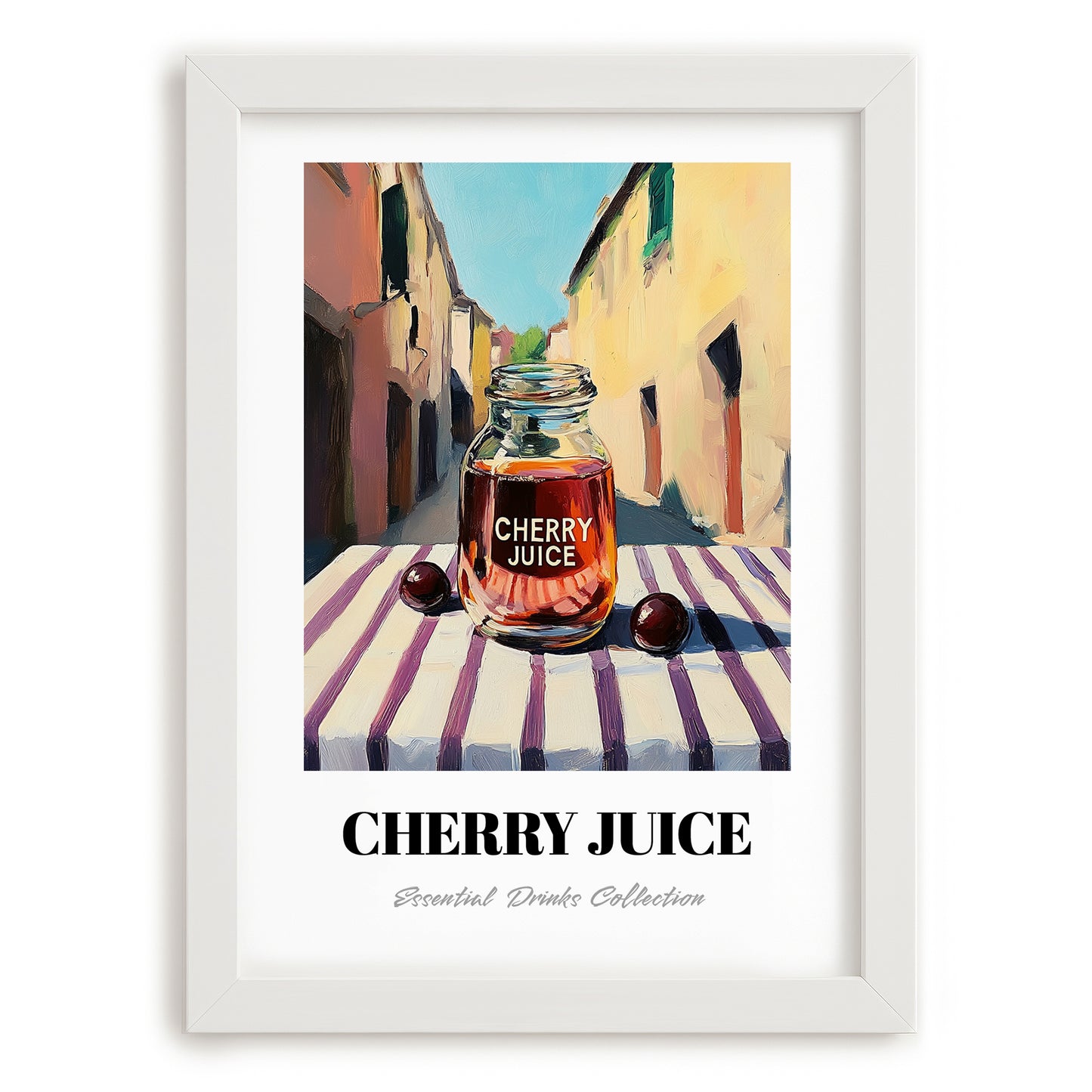 Cherry Juice – Italian Café on the Corner, Lemonade Poster, placed in minimal white frame