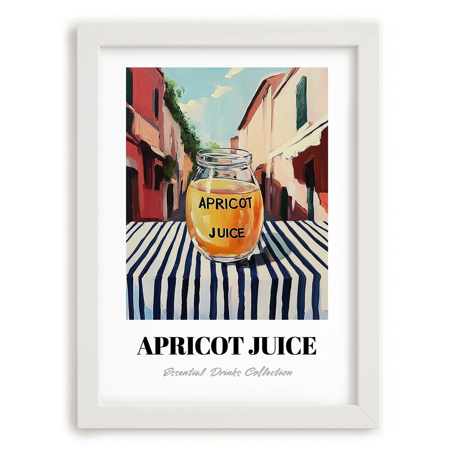 Apricot Juice – Italian Outdoor Café Scene, Lemonade Poster, placed in minimal white frame