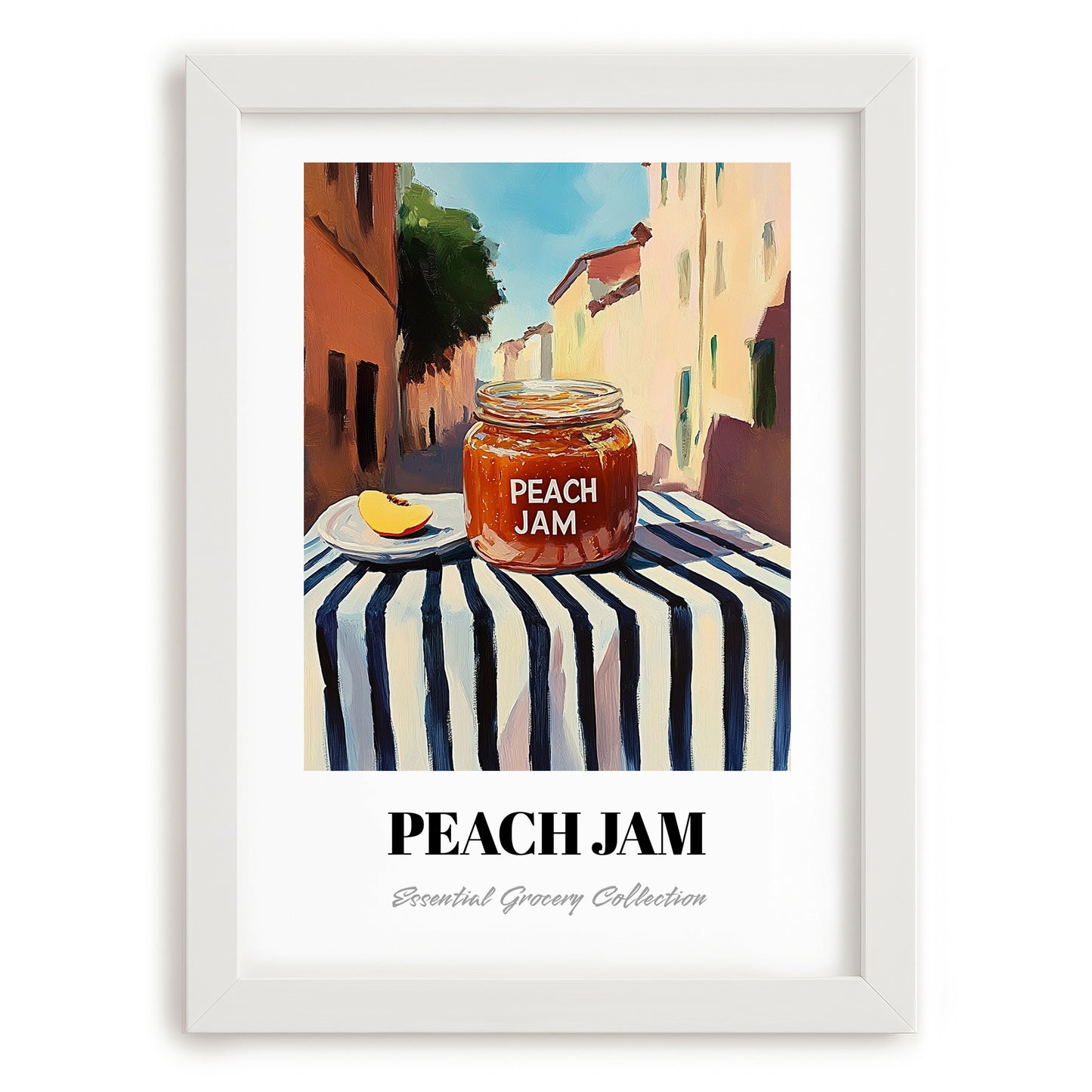 Peach Jam – Italian Street Café Scene, Jam Poster, placed in minimal white frame