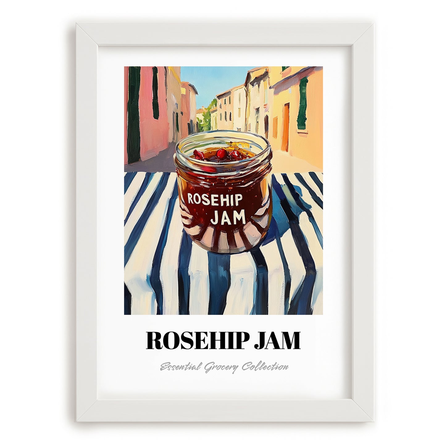 Rosehip Jam – Italian Urban Café Scene, Jam Illustration, placed in minimal white frame