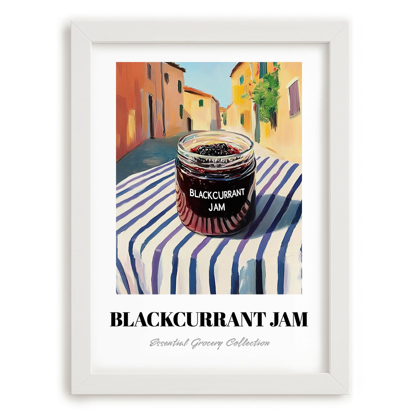 Blackcurrant Jam – Italian Urban Café Scene, Jam Wall Illustration, placed in minimal white frame