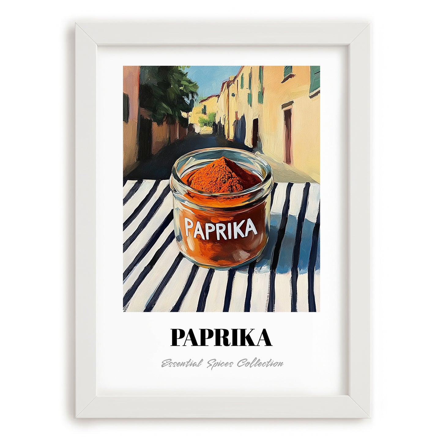 Paprika – Italian Street Café Scene, Spices Still Life, placed in minimal white frame