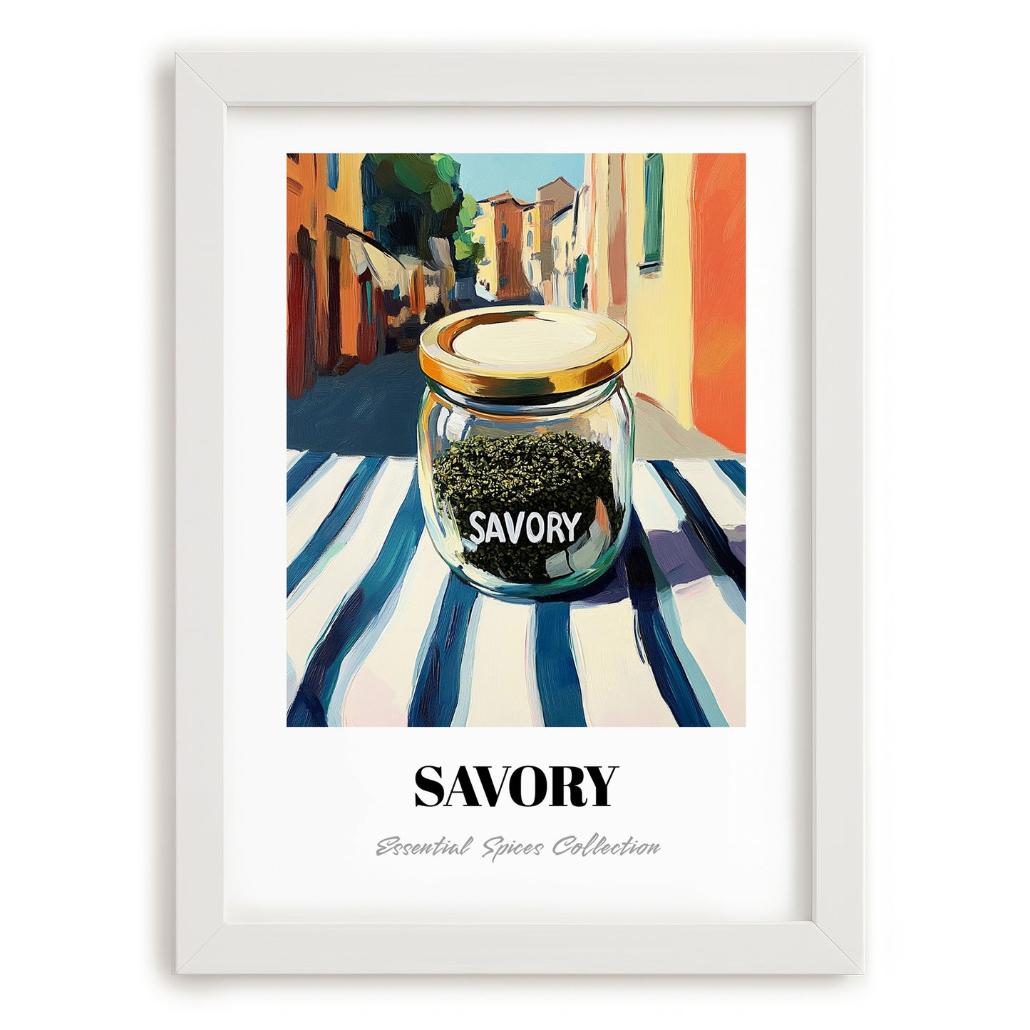 Savory – Italian Café on the Corner, Spices Wall Decor, placed in minimal white frame