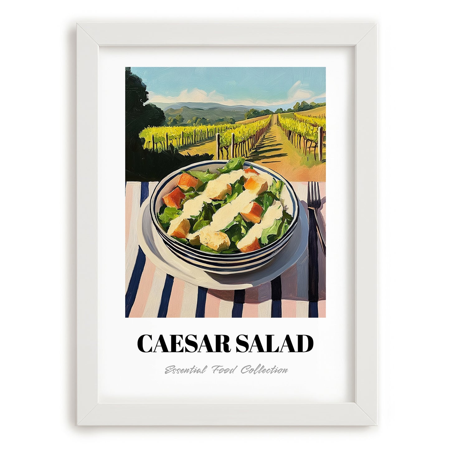 Caesar Salad – Hilltop Café Scene, American Food Art, placed in minimal white frame