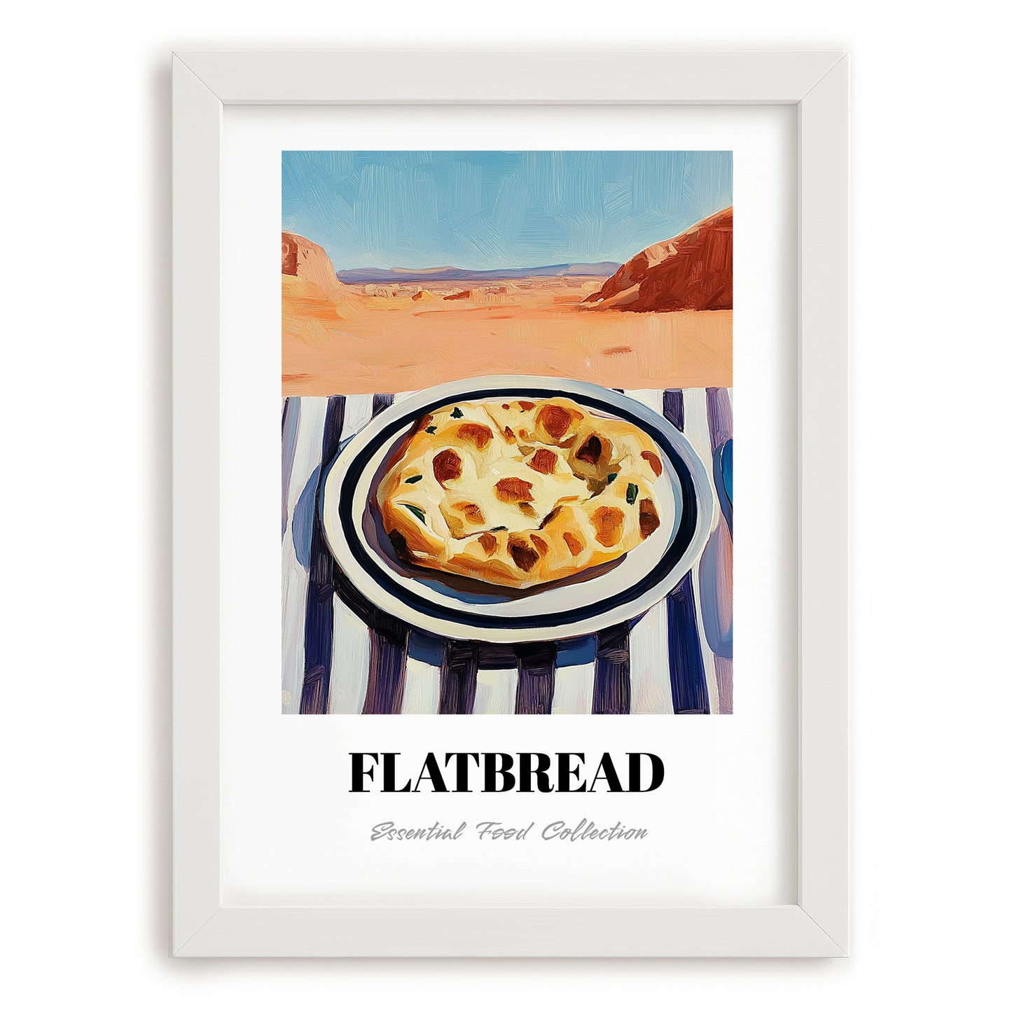 Flatbread – Desert Café Scene, Middle Food Poster, placed in minimal white frame