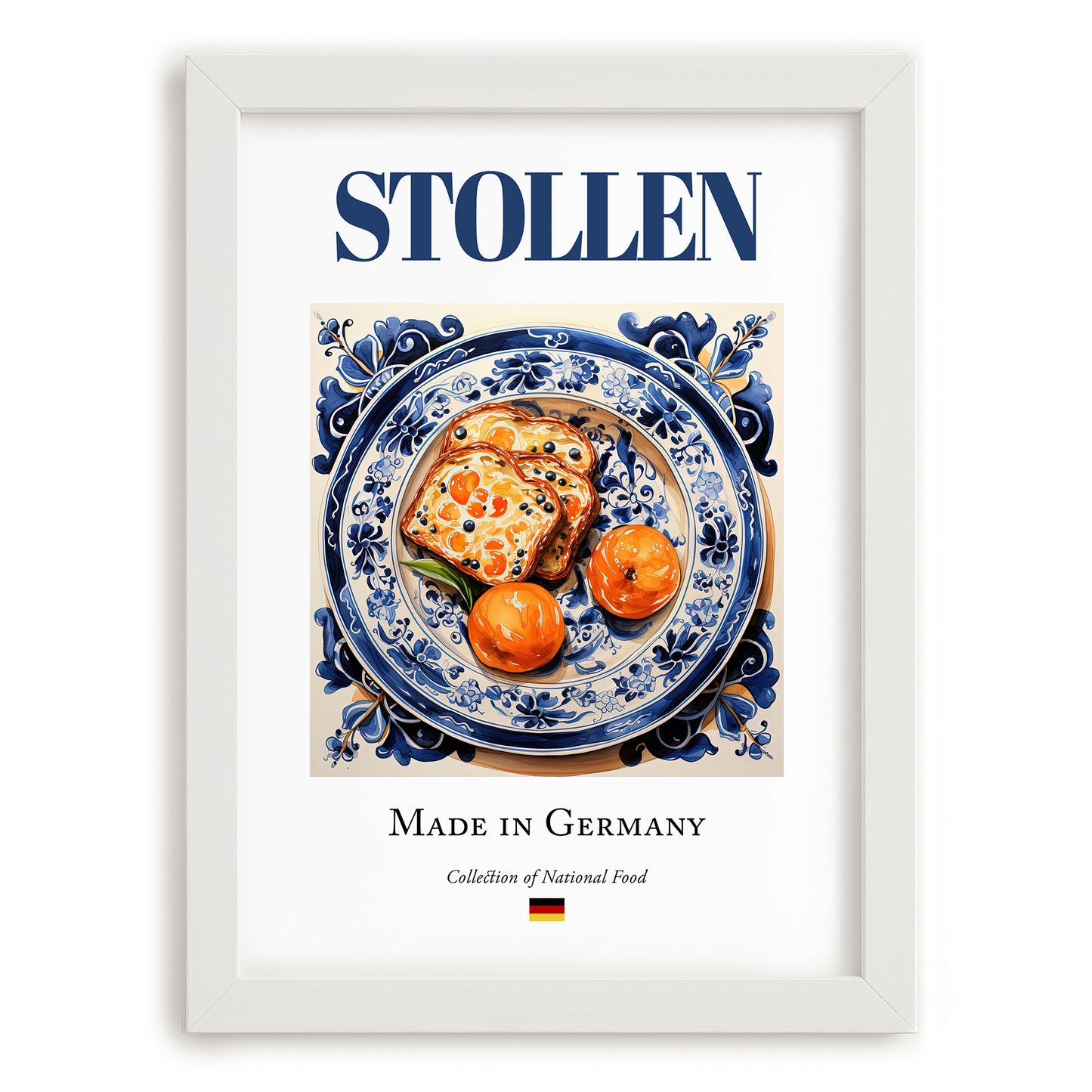 Stollen – German Dessert Dish, Fine Dining Restaurant Wall Decor, placed in minimal white frame