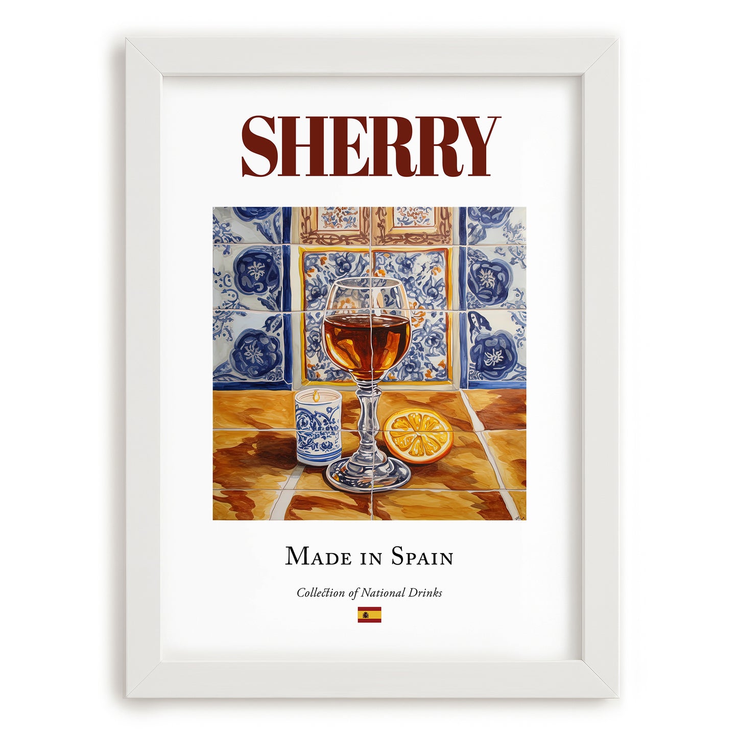 Sherry – Spanish Dessert Wine, Vinoteca Illustration, placed in minimal white frame