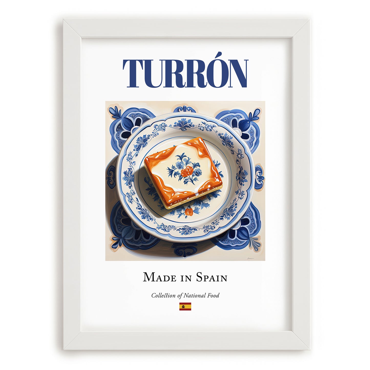 Turrón – Spanish Dessert Dish, Fine Dining Restaurant Art, placed in minimal white frame