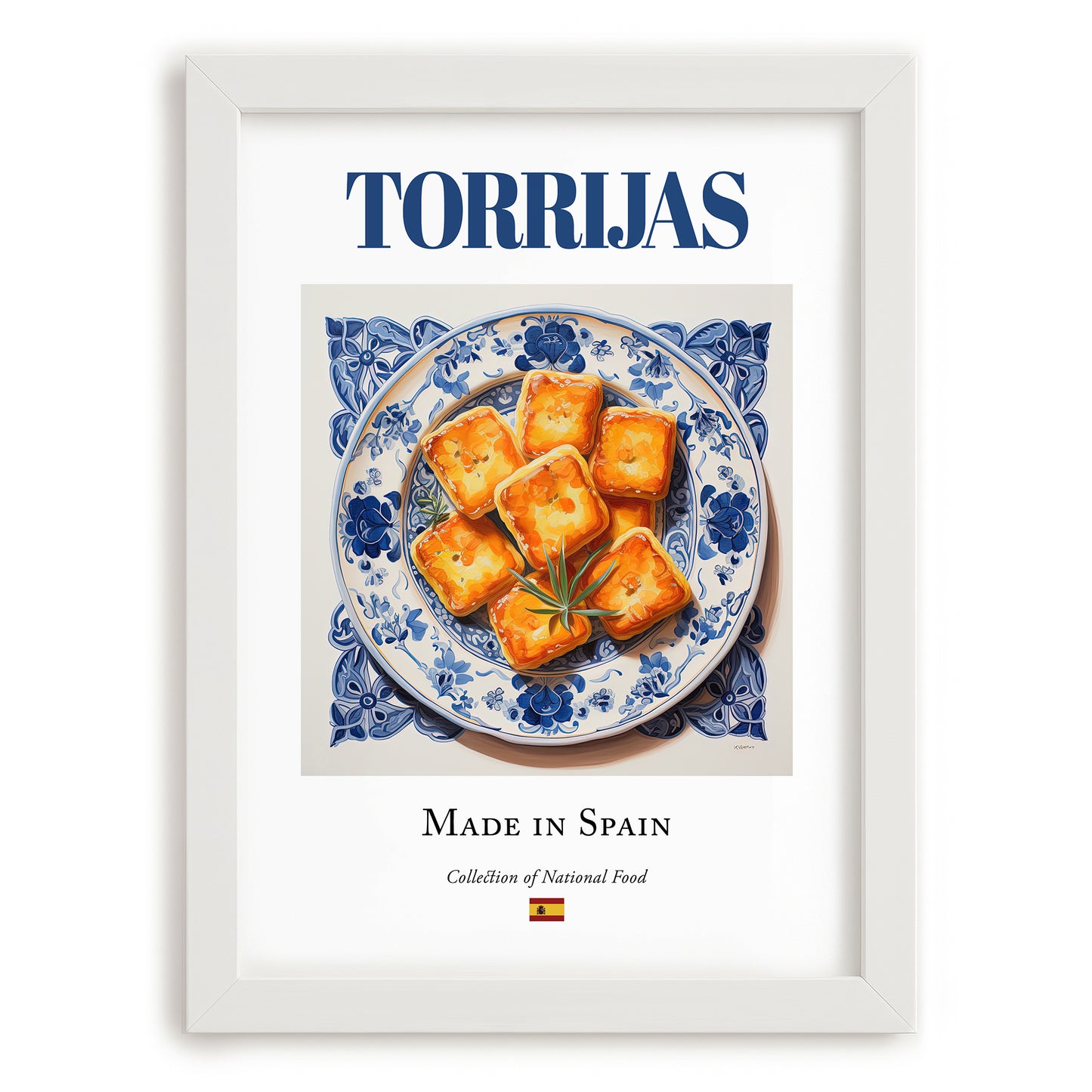 Torrijas – Spanish Dessert Dish, Fine Dining Restaurant Wall Art, placed in minimal white frame