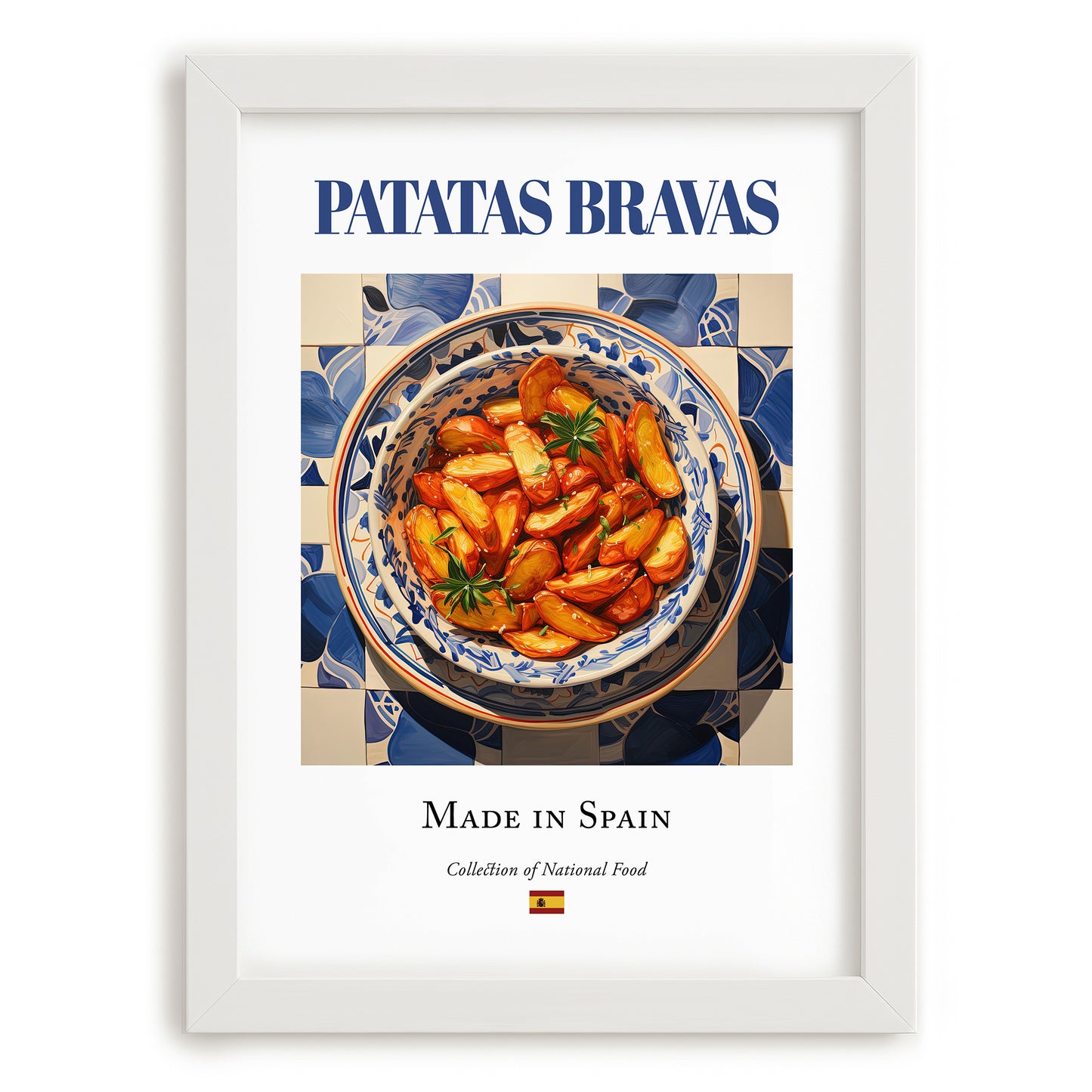 Patatas bravas – Spanish Snack Dish, Tavern Poster, placed in minimal white frame