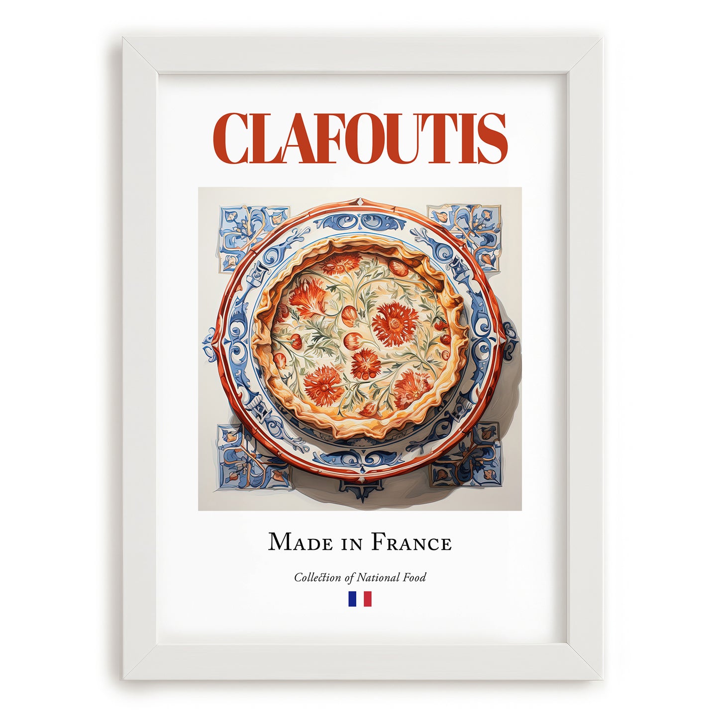 Clafoutis – French Dessert Dish, Restaurant Print, placed in minimal white frame