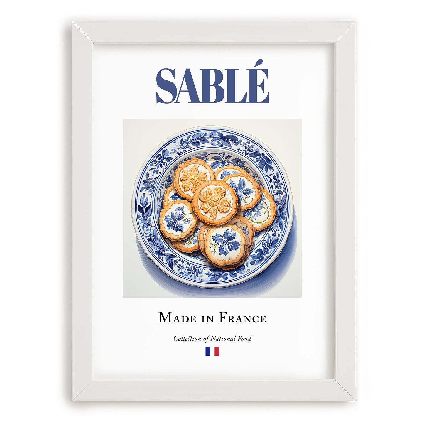 Sablé – French Dessert Dish, Bistro Wall Art, placed in minimal white frame
