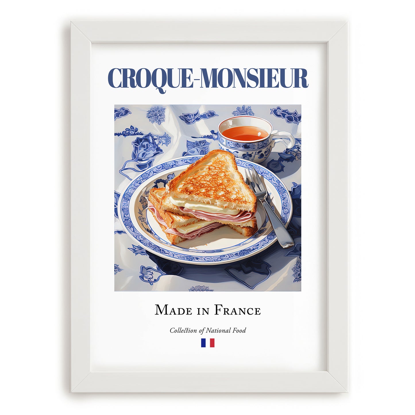 Croque-monsieur – French Dish, Bistro Print, placed in minimal white frame