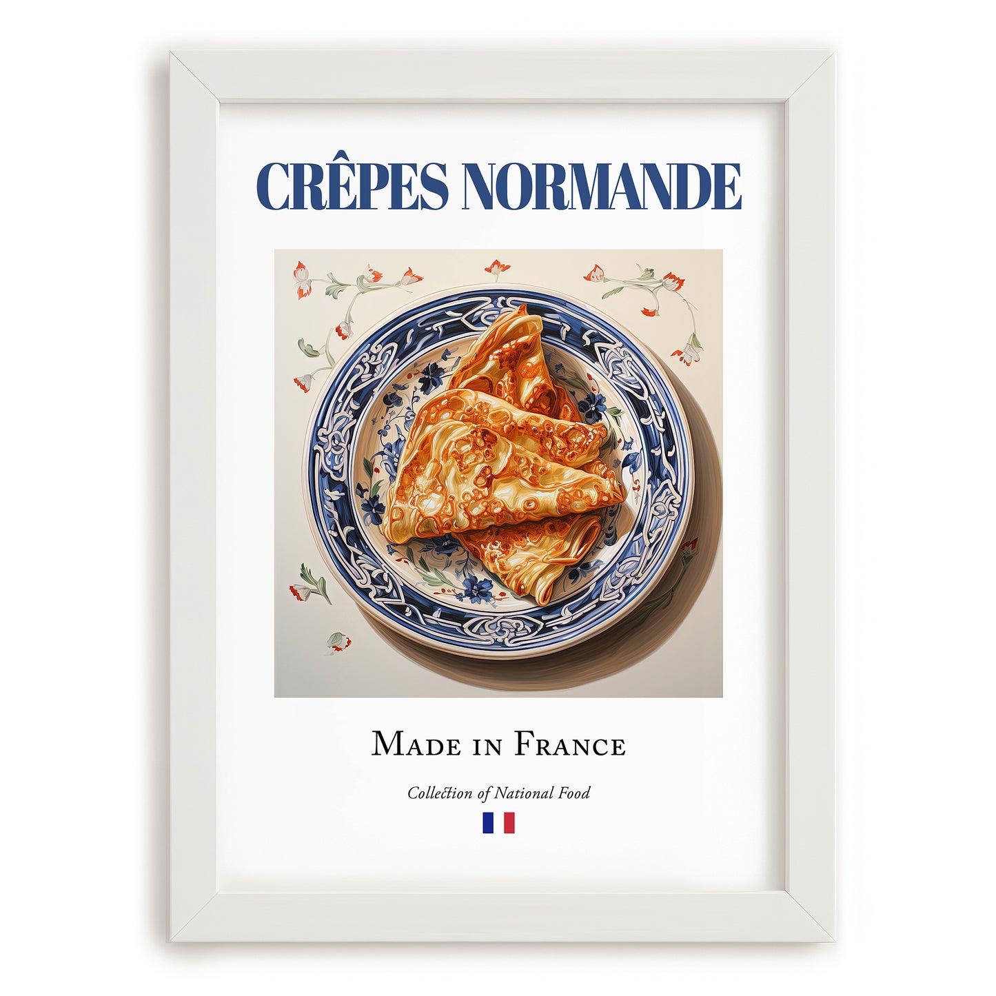 Crêpes Normande – French Dessert Dish, Tavern Poster, placed in minimal white frame