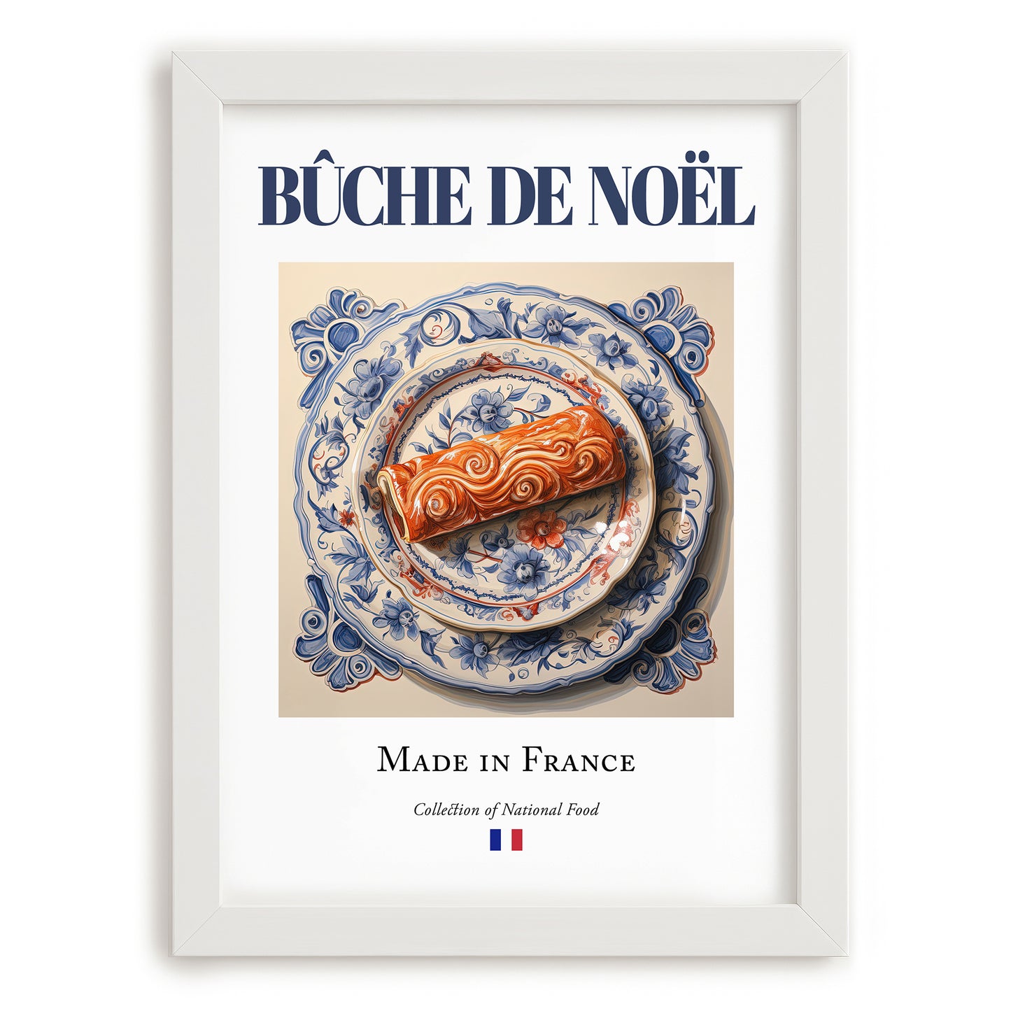 Bûche de Noël – French Dessert Dish, Tavern Poster, placed in minimal white frame