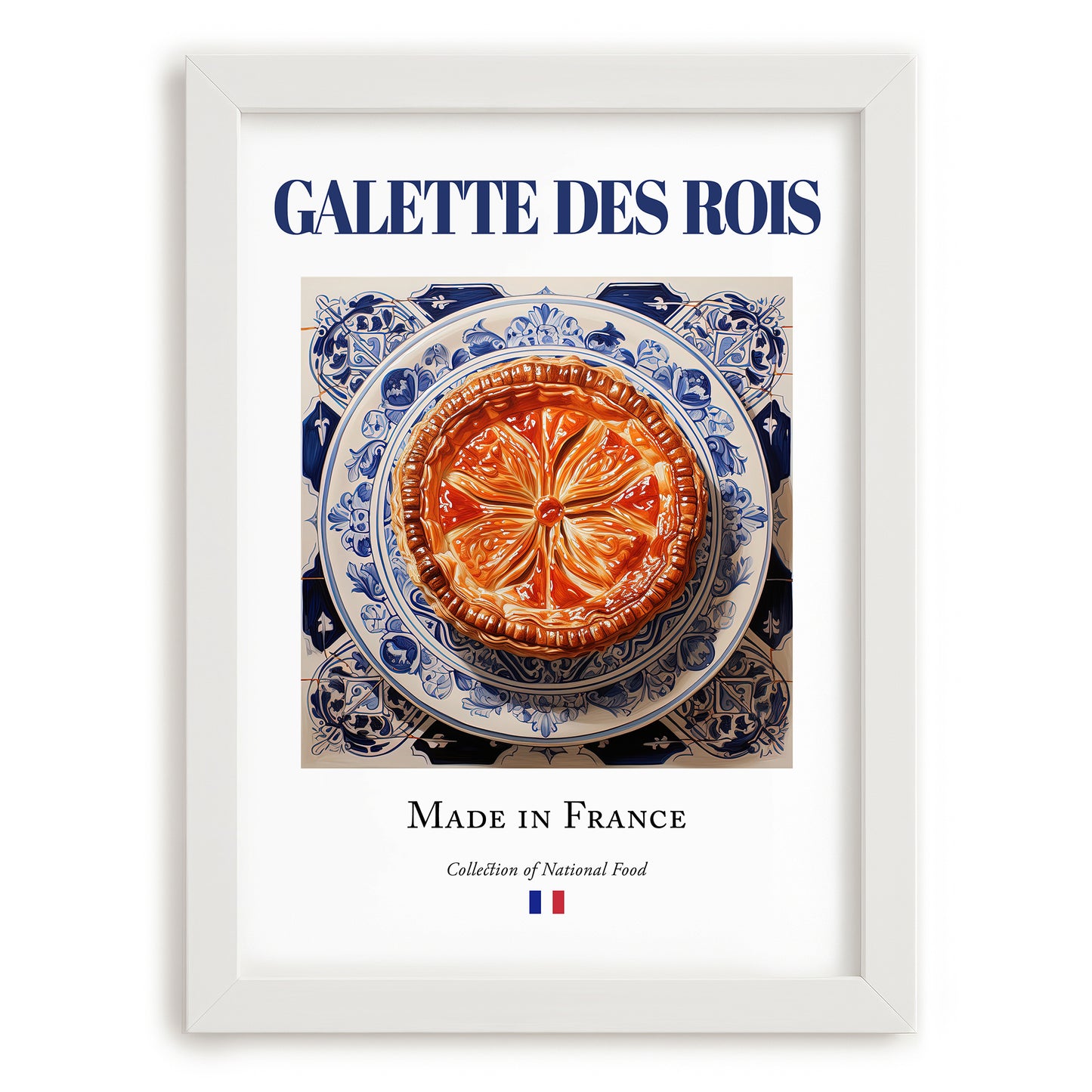 Galette des rois – French Dessert Dish, Bistro Wall Art, placed in minimal white frame