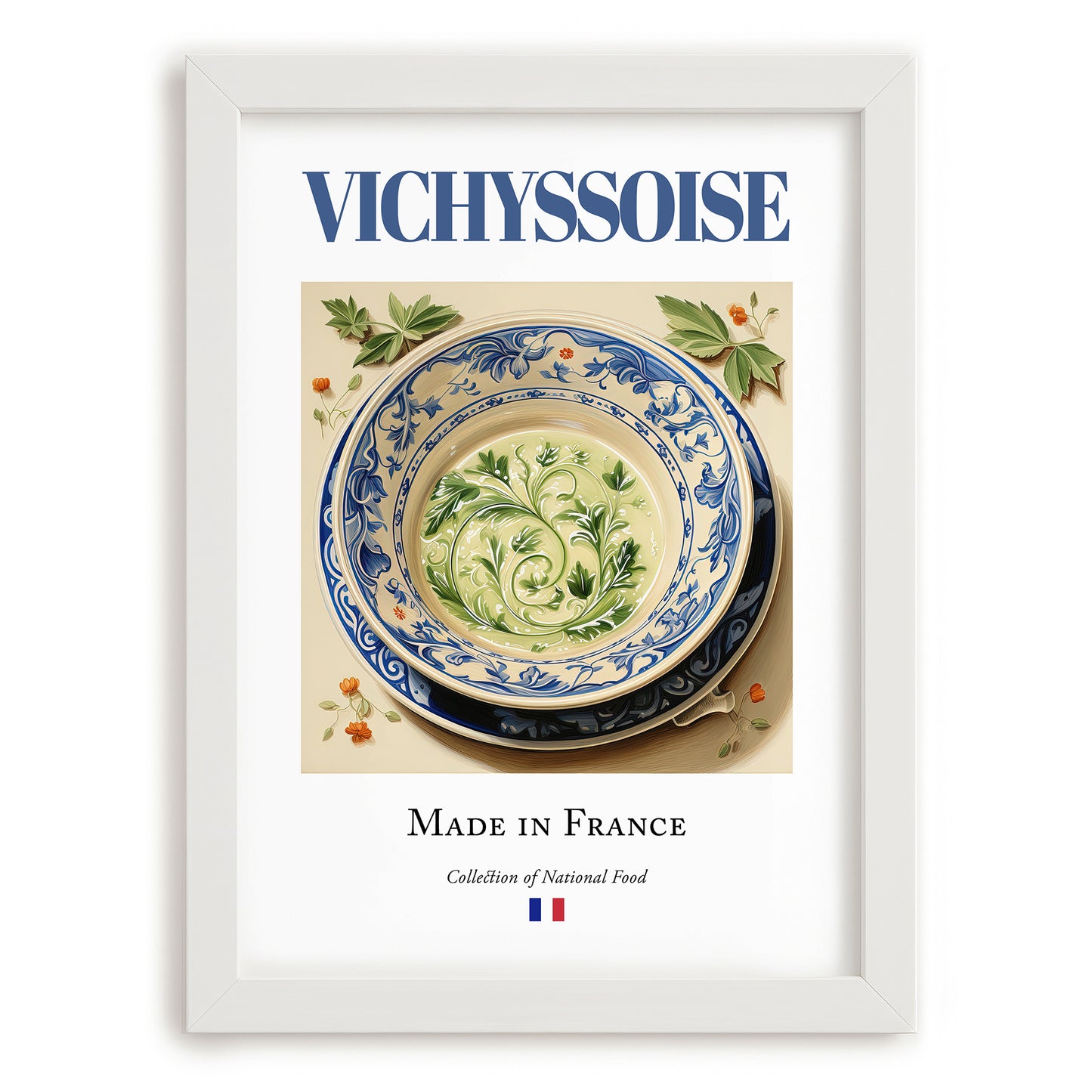 Vichyssoise – French Soup Dish, Restaurant Art, placed in minimal white frame