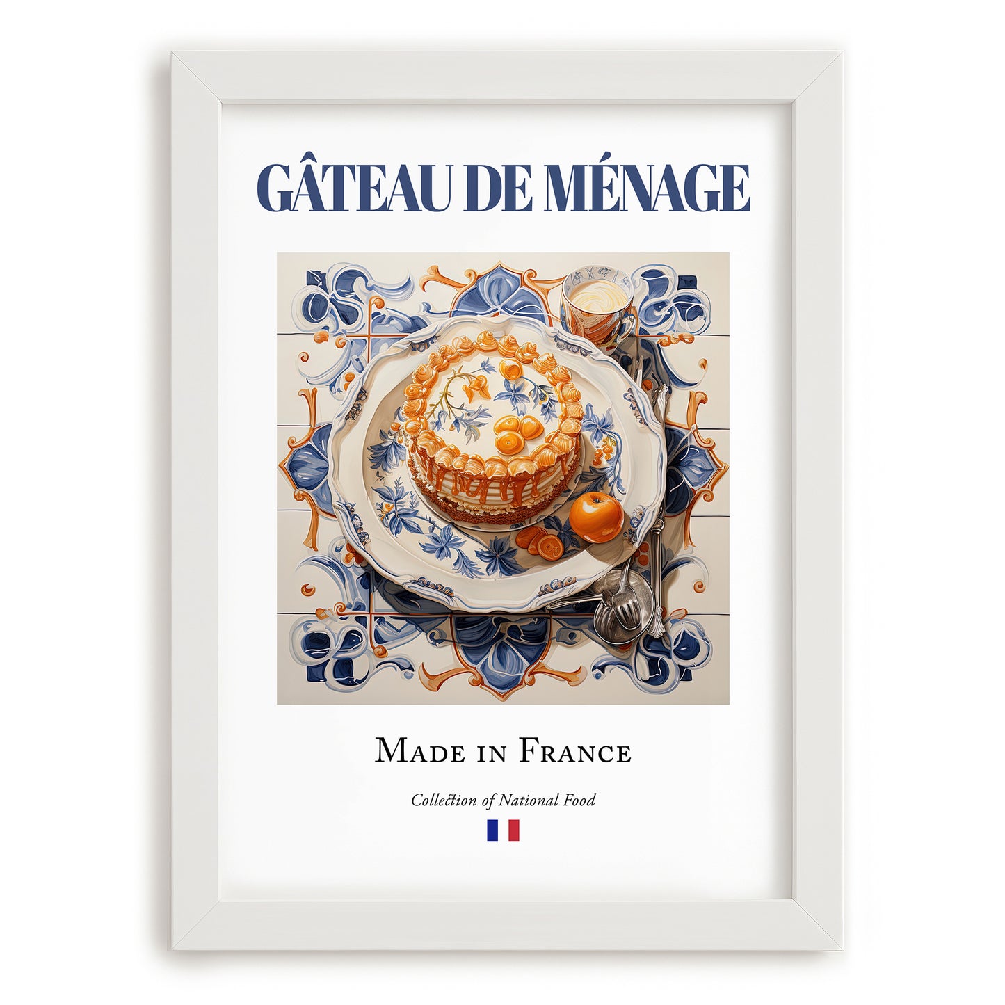 Gâteau de ménage – French Dish, Food Bar Wall Decor, placed in minimal white frame