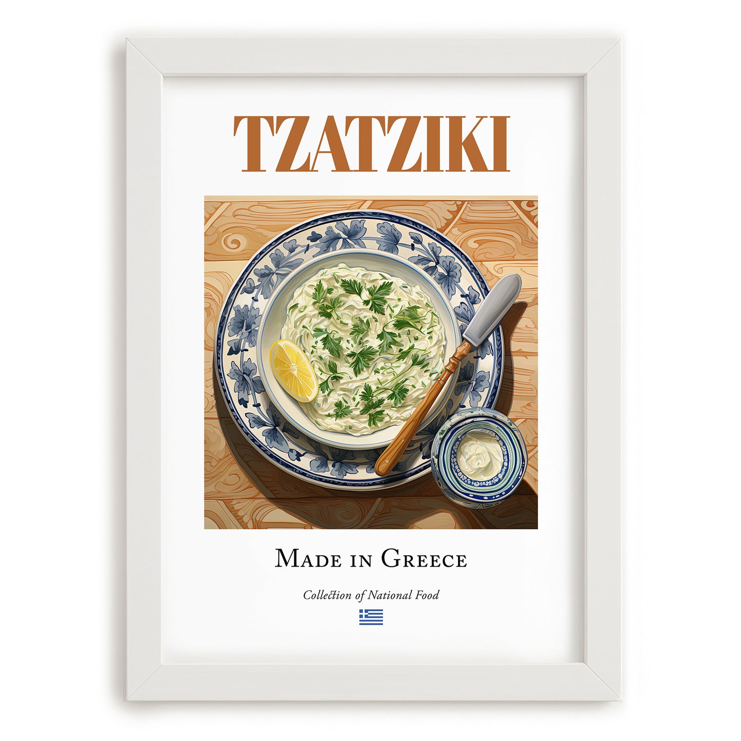 Tzatziki – Greek Dip Dish, Tavern Art, placed in minimal white frame