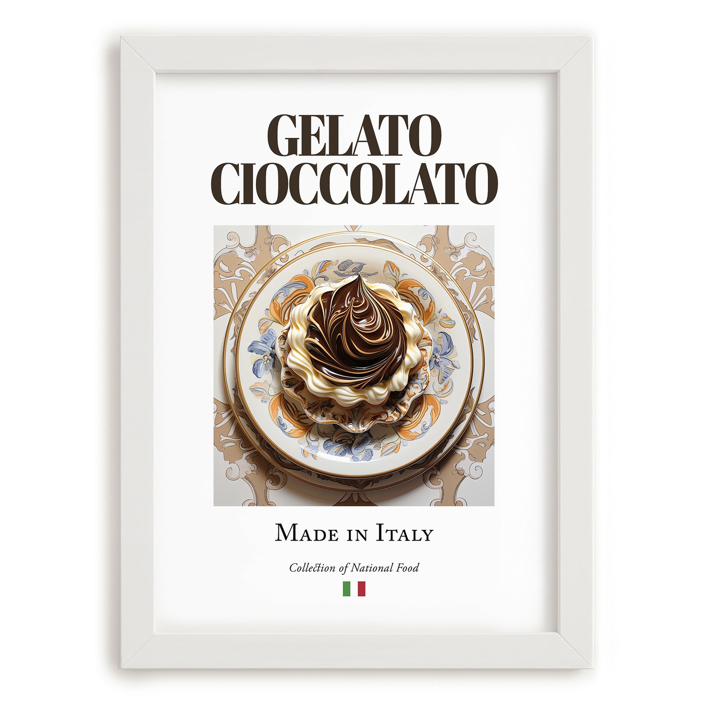 Gelato cioccolato – Italian Dessert Dish, Bistro Painting, placed in minimal white frame