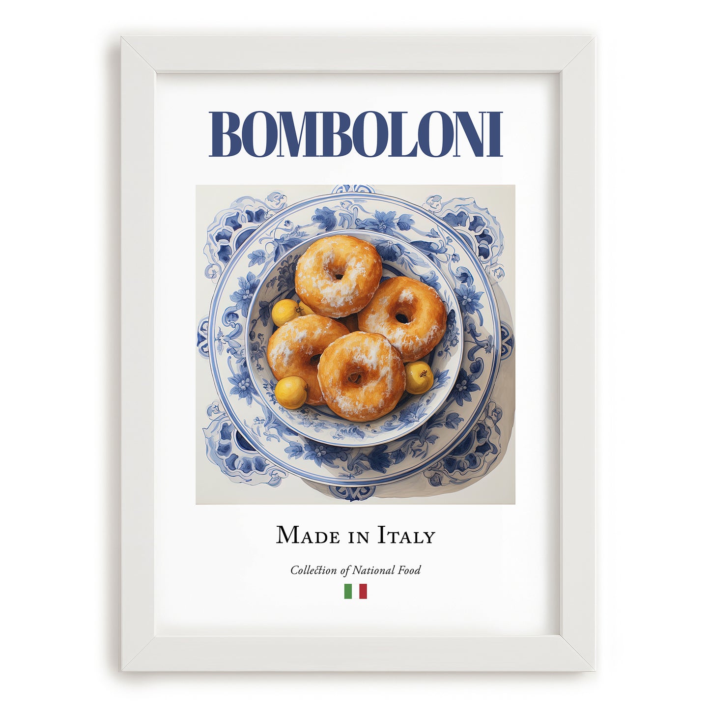 Bomboloni – Italian Dessert Dish, Tavern Print, placed in minimal white frame