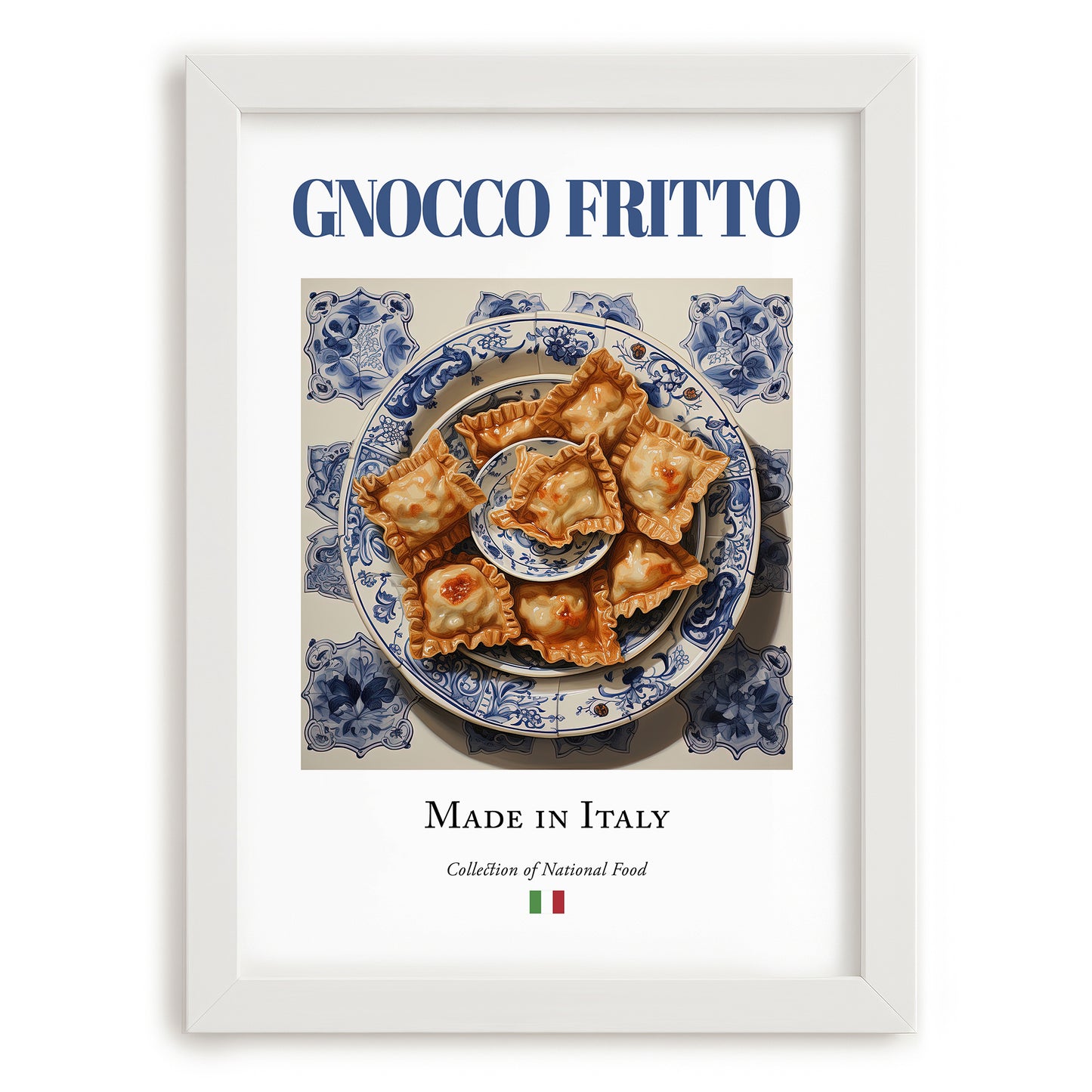Gnocco fritto – Italian Dish, Restaurant Wall Art, placed in minimal white frame
