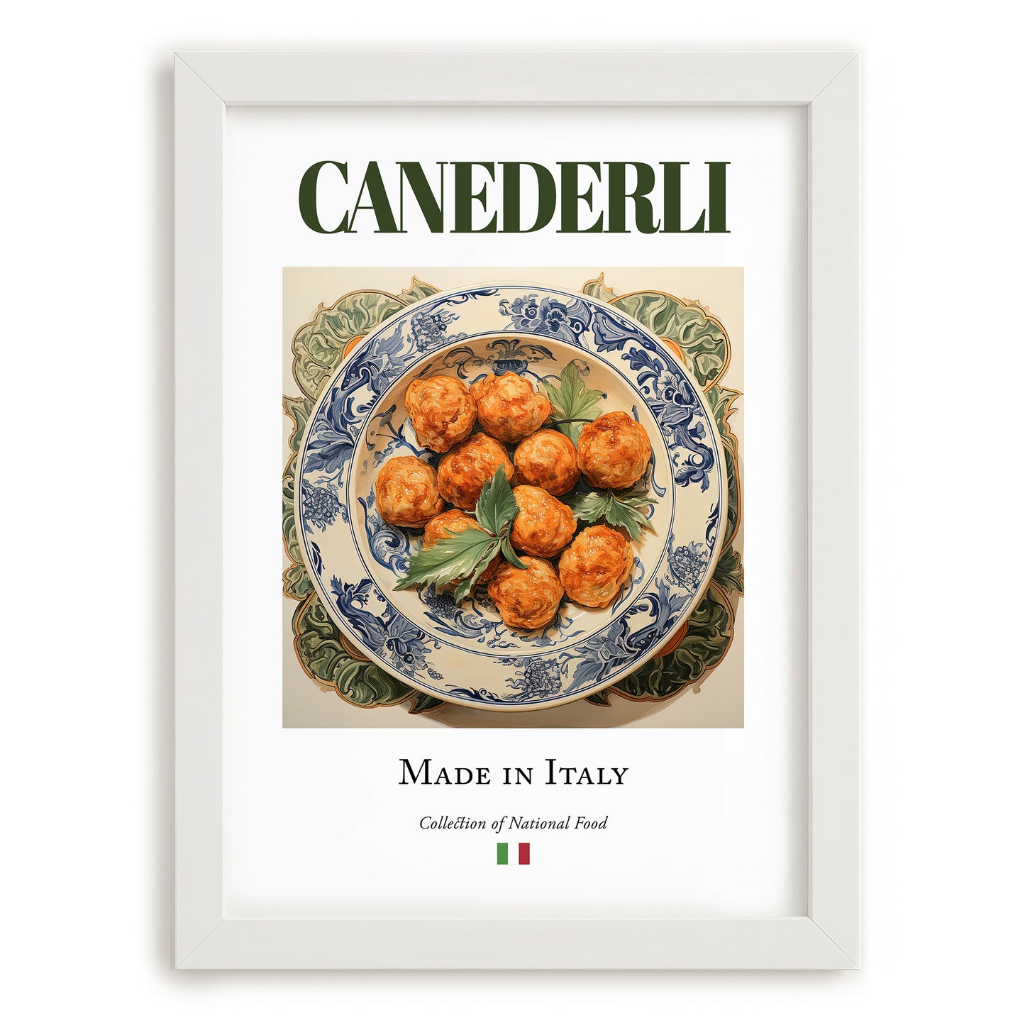 Canederli – Italian Dish, Restaurant Poster, placed in minimal white frame