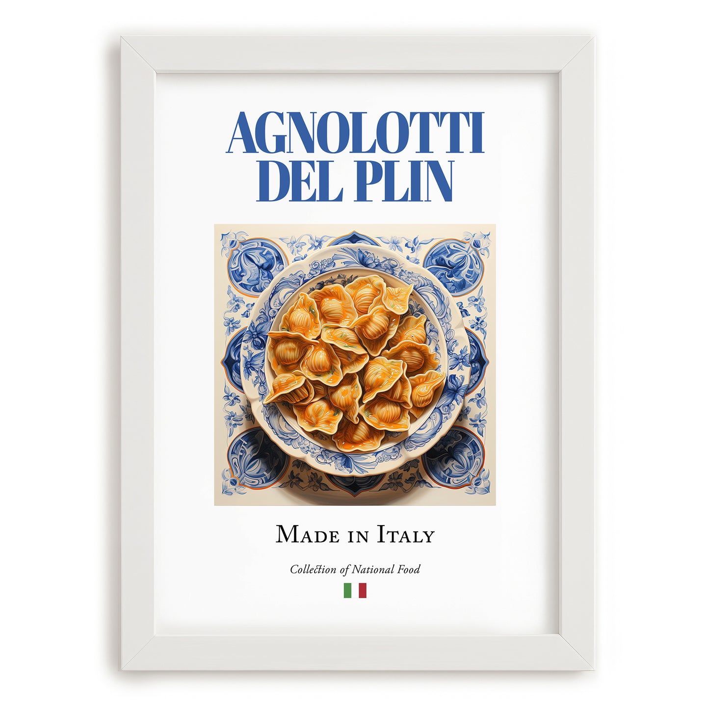 Agnolotti del plin – Italian Pasta, Osteria Illustration, placed in minimal white frame